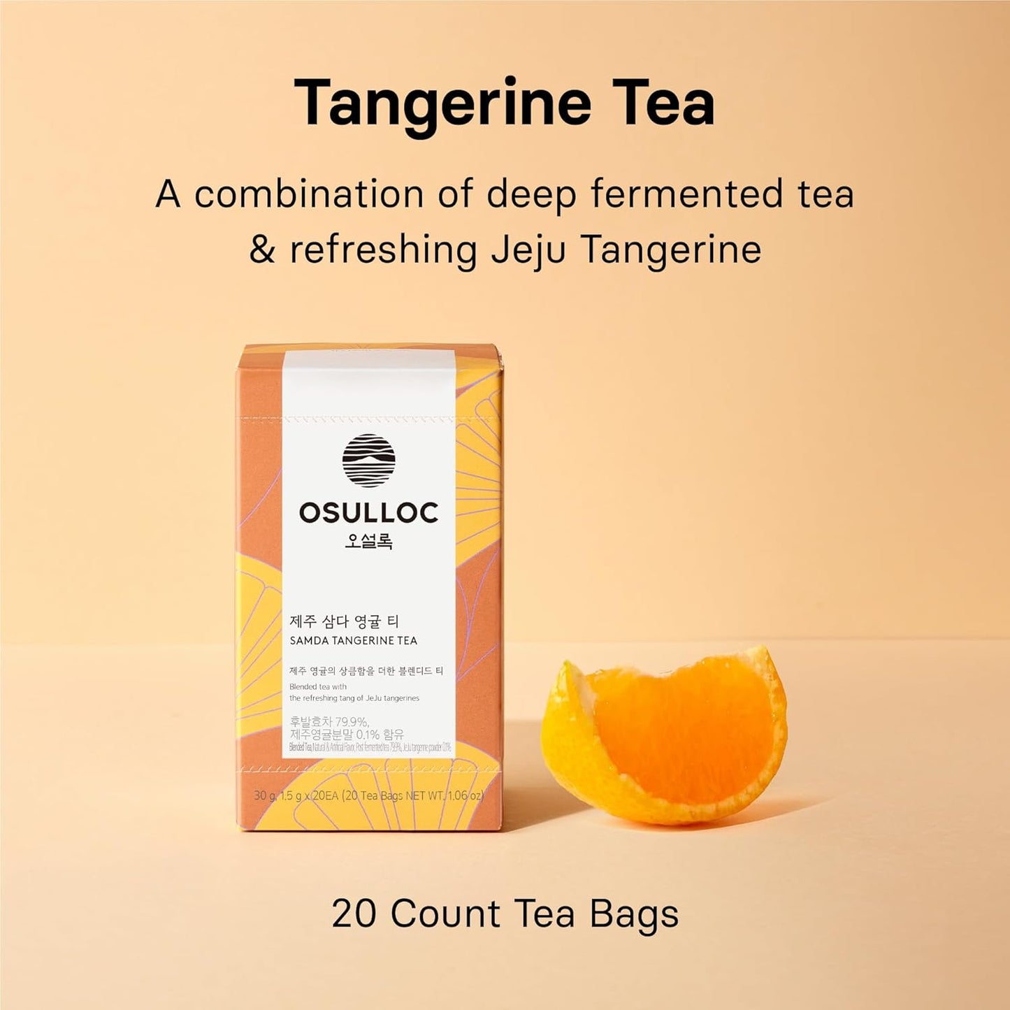 OSULLOC Tangerine Tea (Fresh Jeju Tangerine Flavor), Fruit tea Blend, Premium Teabags from Jeju Island, 20 count