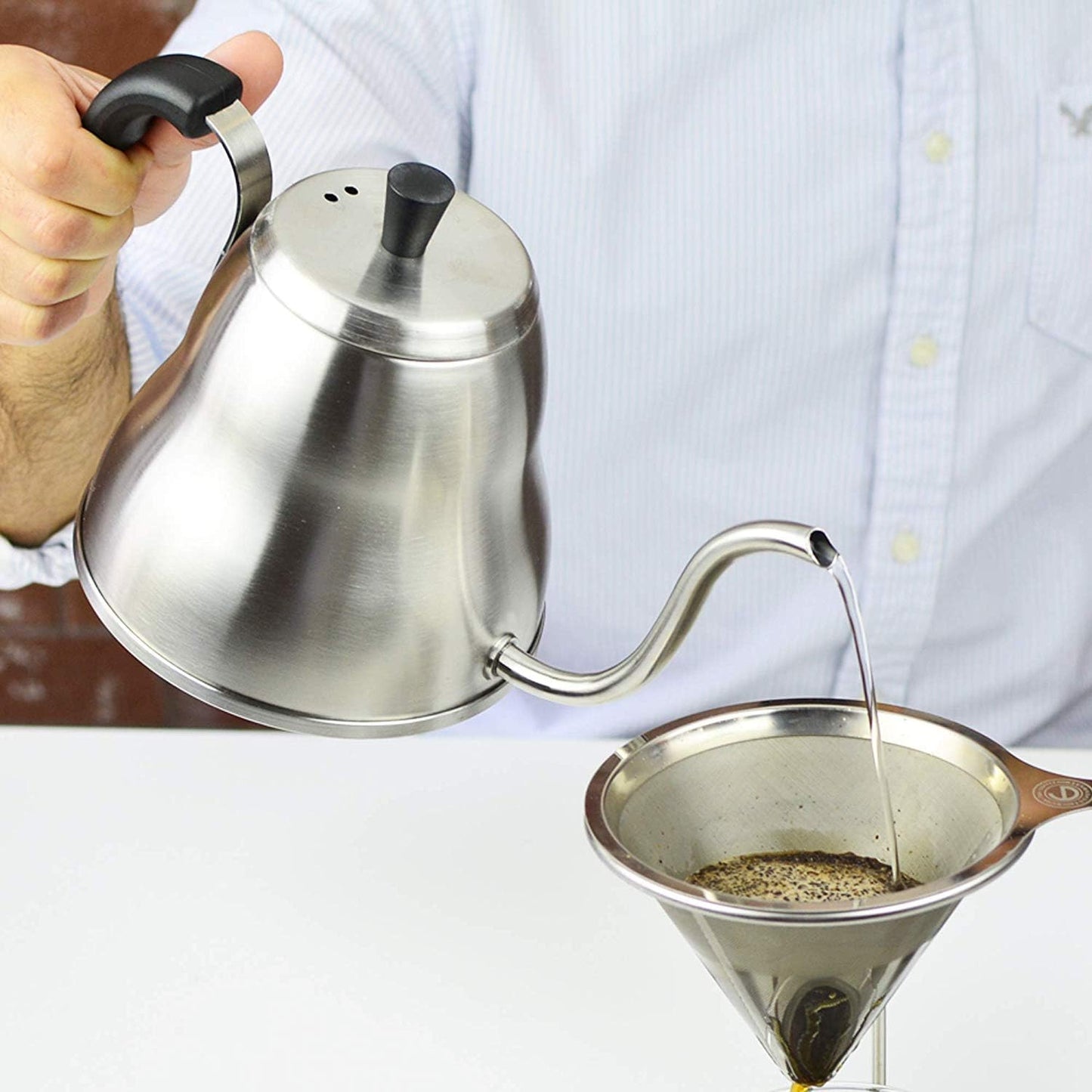 GROSCHE - Marrakesh Gooseneck Kettle Stovetop - 34 oz Stainless Steel Pour Over Coffee & Tea Kettle - Gooseneck Design for Precise Pouring, Integrated Thermometer for Optimal Brewing Temperature