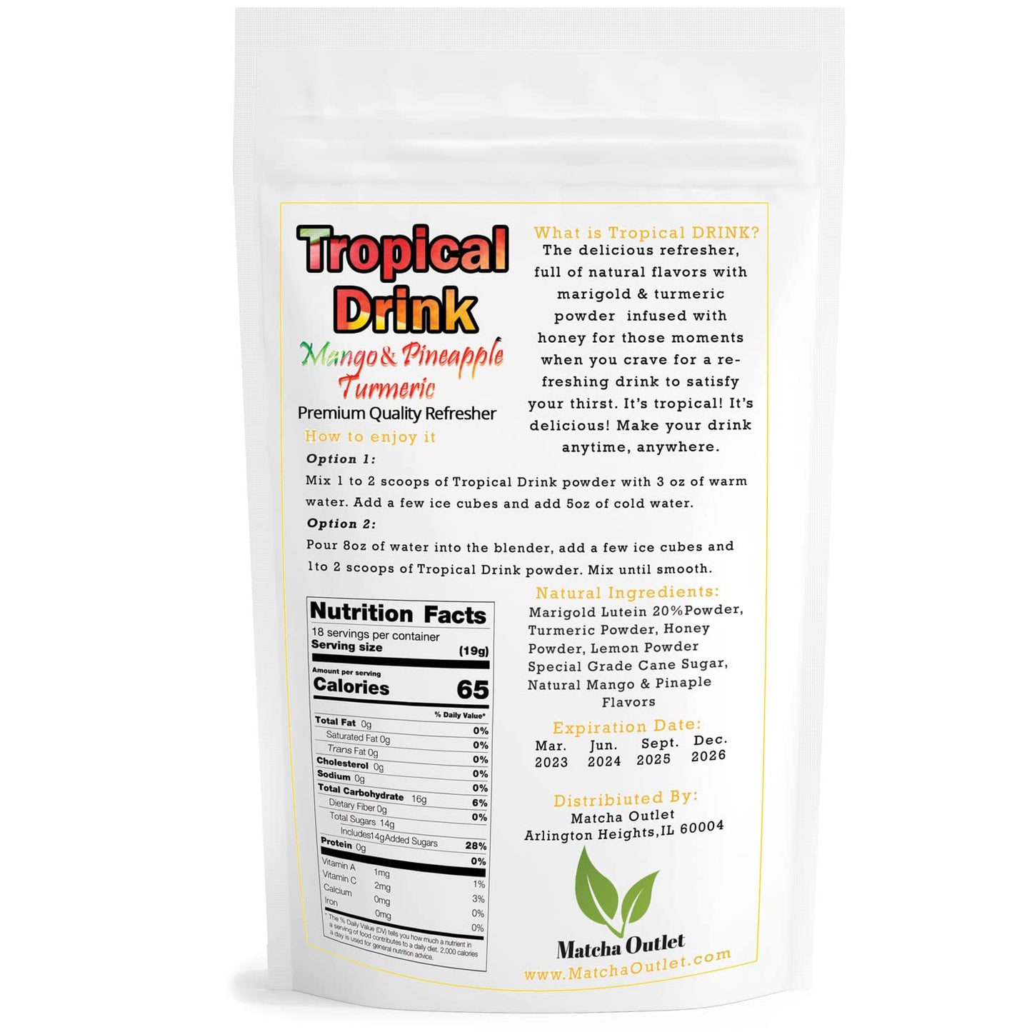 Tropical Drink Mango Pineapple Turmeric Honey Natural Refresher with Marigold Extract 12oz Great for Loaded Tea Bubble Tea