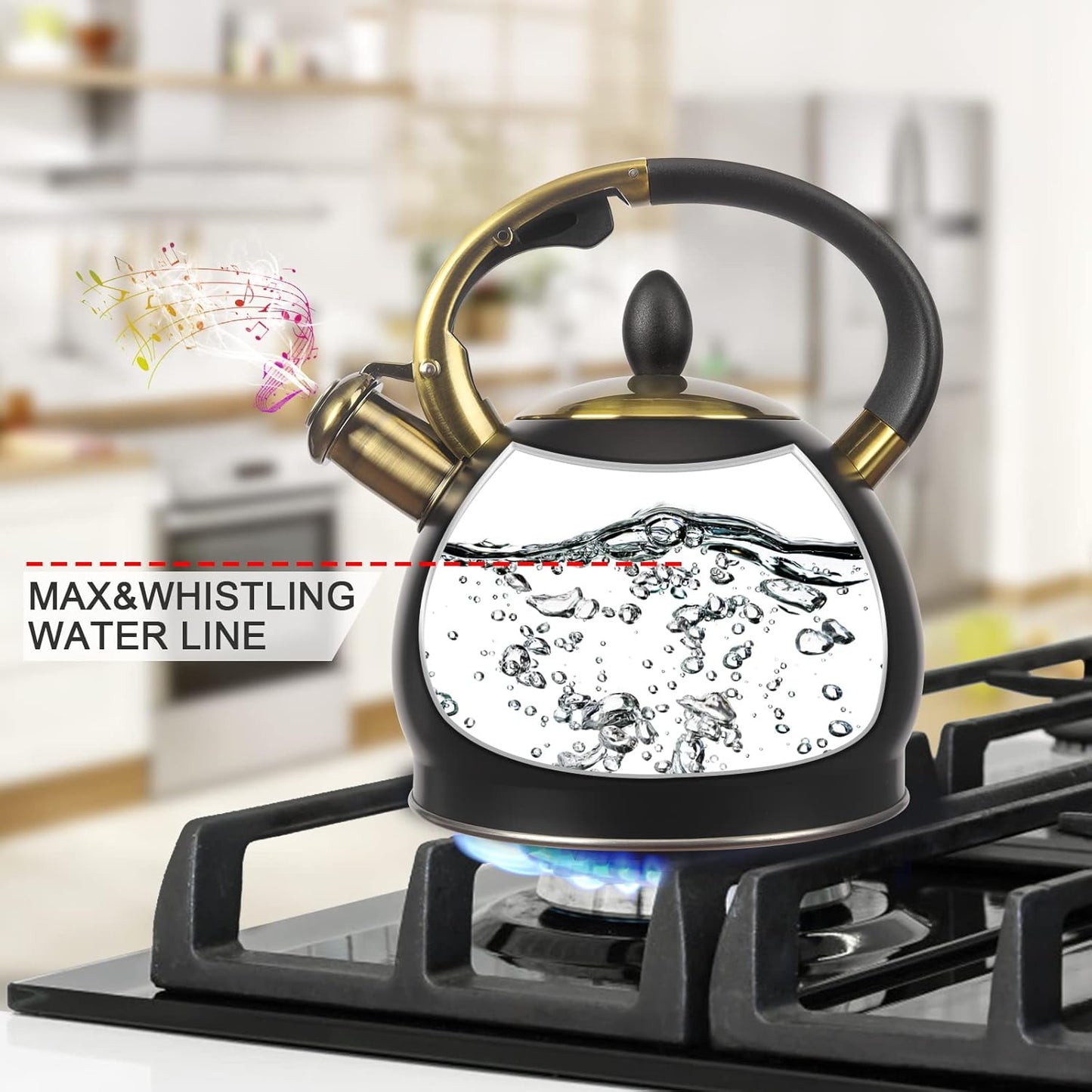 3Quart Whistling Tea Kettle Classic Teapot Stainless Steel Teakettle with Cool Grip for Stovetop