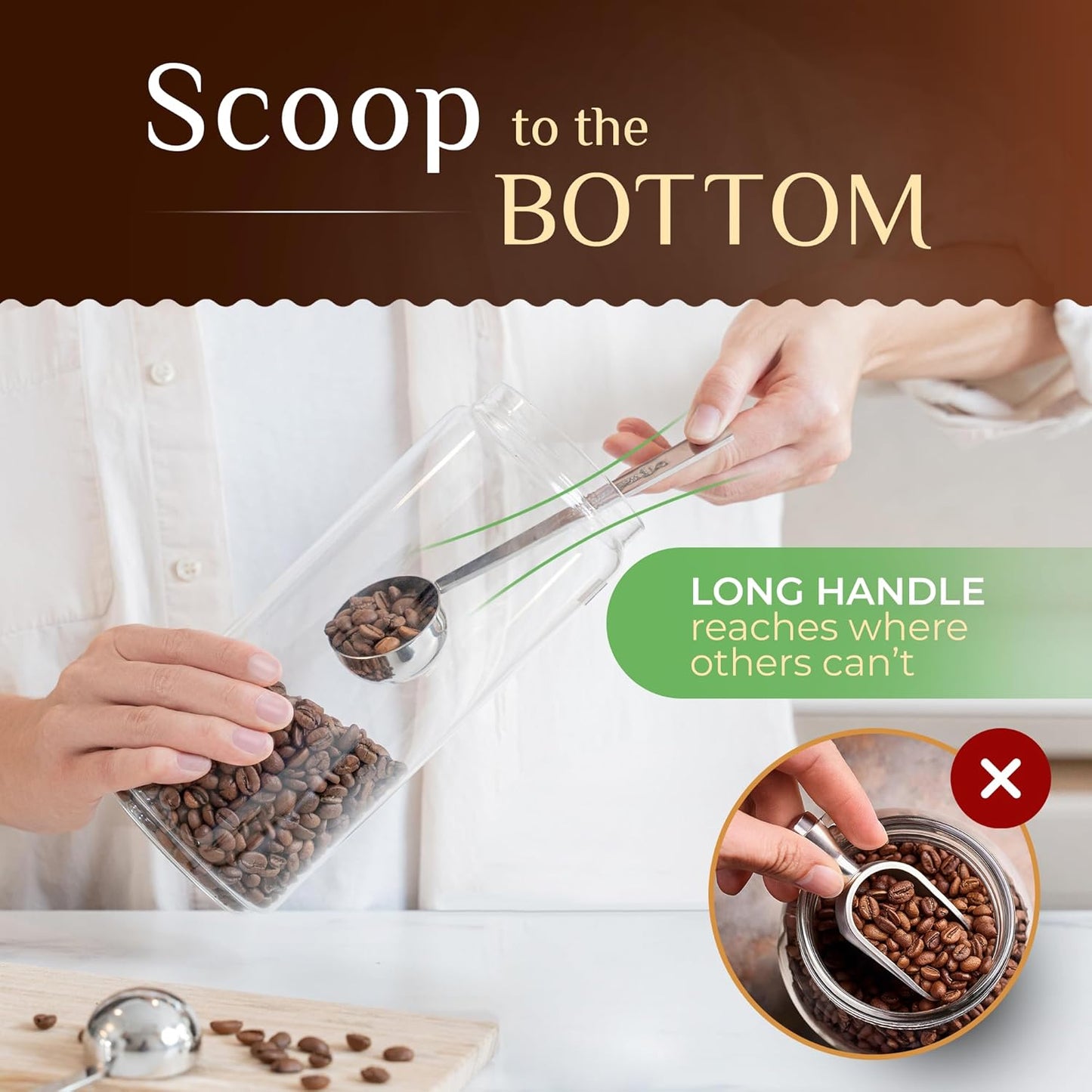 Orblue Premium Coffee Scoop Set - 1 Tbsp (15ml) & 2 Tbsp (30ml) Measuring Tablespoon - Stainless Steel Coffee Measuring Spoon and Scooper with Long Handles - Pack of 2