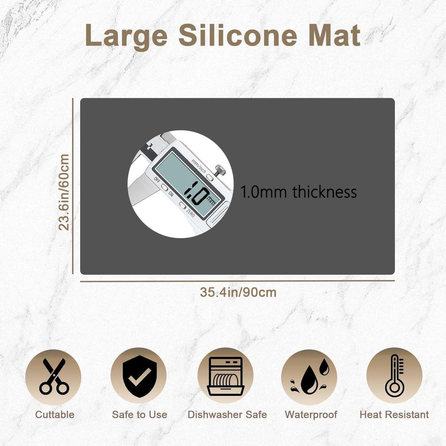 35.4"x23.6"(90cmx60cm) Large Silicone Mat for Kitchen Counter, Non-Slip Heat Resistant Countertop Protector, Waterproof Multipurpose Mat for Kitchen Island, Semitransparent