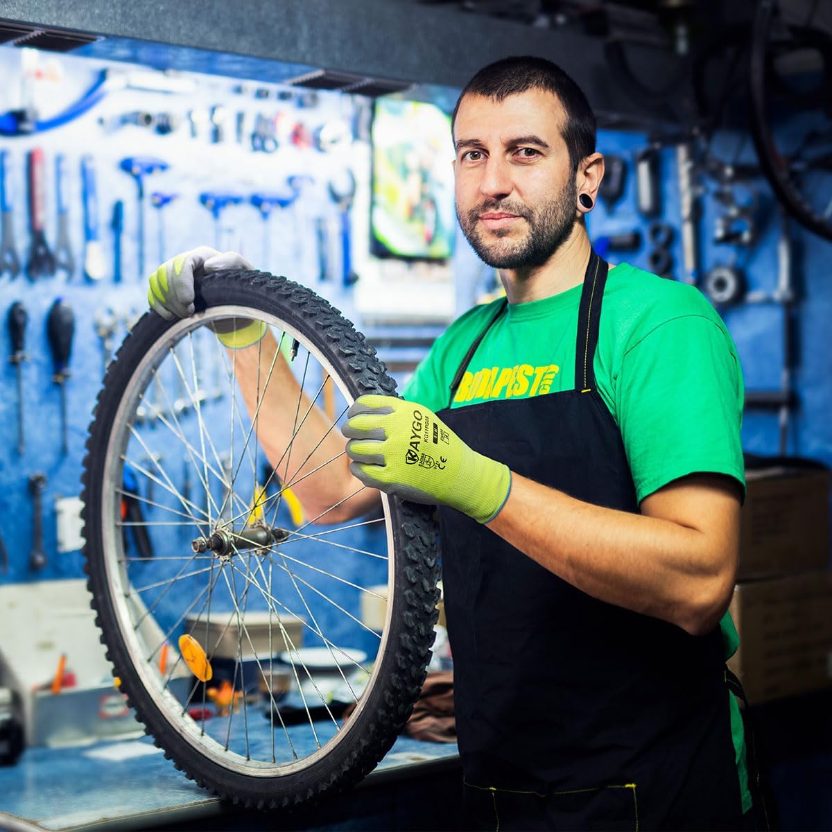 Safety Work Gloves for Men and Women PU Coated, 60 Pairs Seamless Knit Glove with Thin Polyurethane Coated Smooth Grip on Palm&Fingers, Ideal for General Light Duty Work, KG11PB Green,M