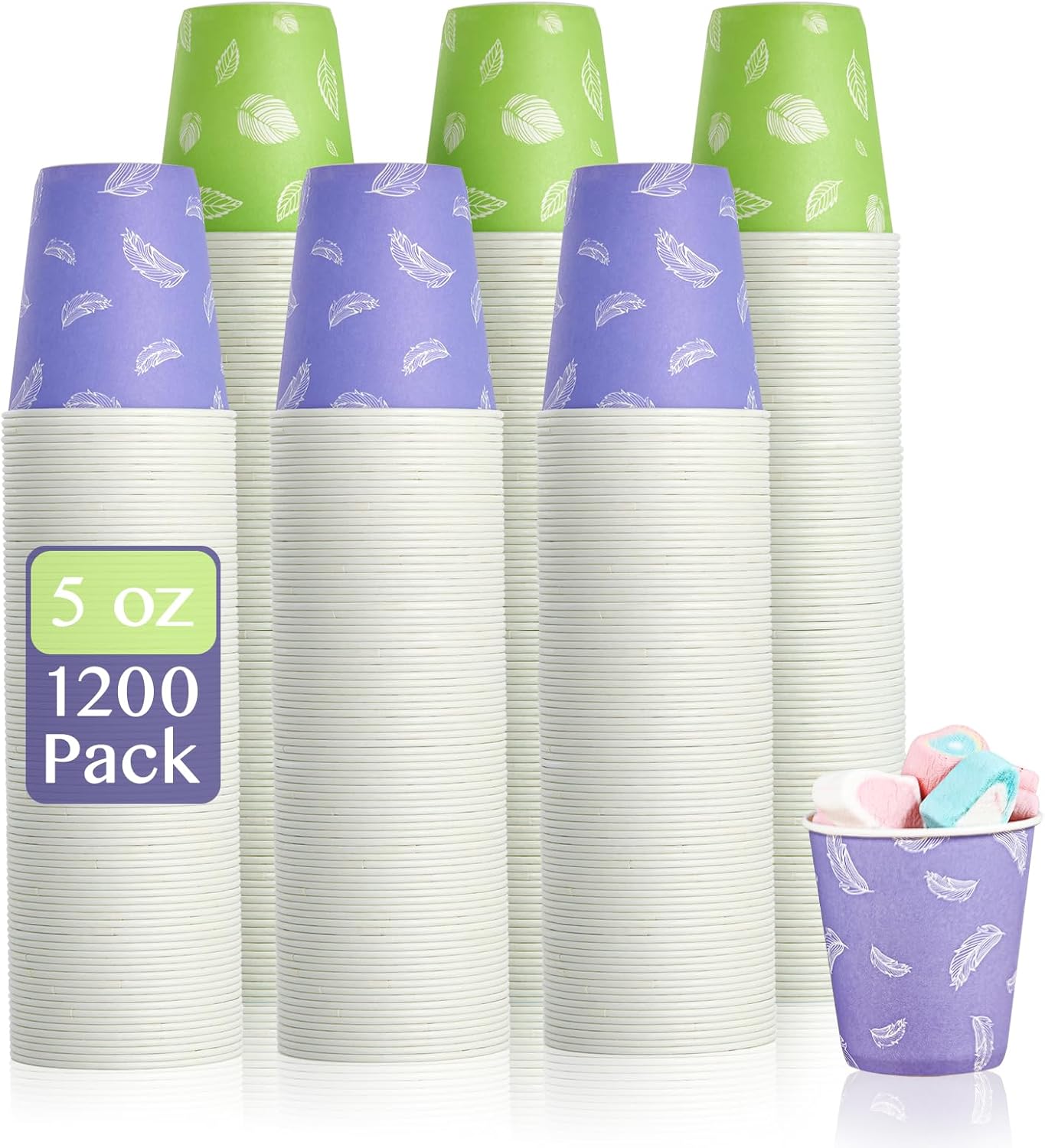 LITOPAK 1200 Pack 5 oz Paper Cups, Colorful Samll Disposable Paper Bathroom Cups for Parties, Travel, and Events