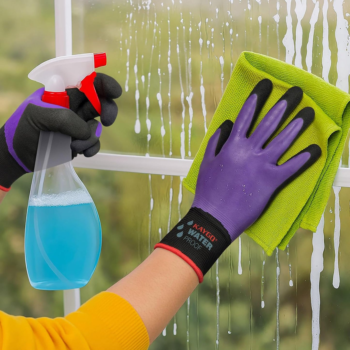 KAYGO Waterproof Work Gloves for Men and Women, Rubber Coated Non-slip Working Gloves for Garden, Outdoor Construction,KG150,Purple,S