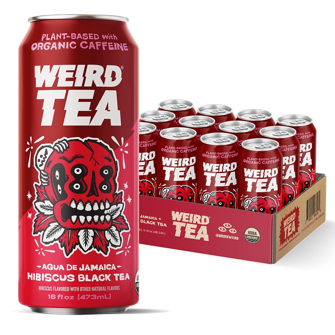 Drink Weird Organic Agua de Jamaica Hibiscus Black Tea – 16oz Cans, 160mg Organic Caffeine, Pack of 12 – Bold & Refreshing Energy Drink Alternative