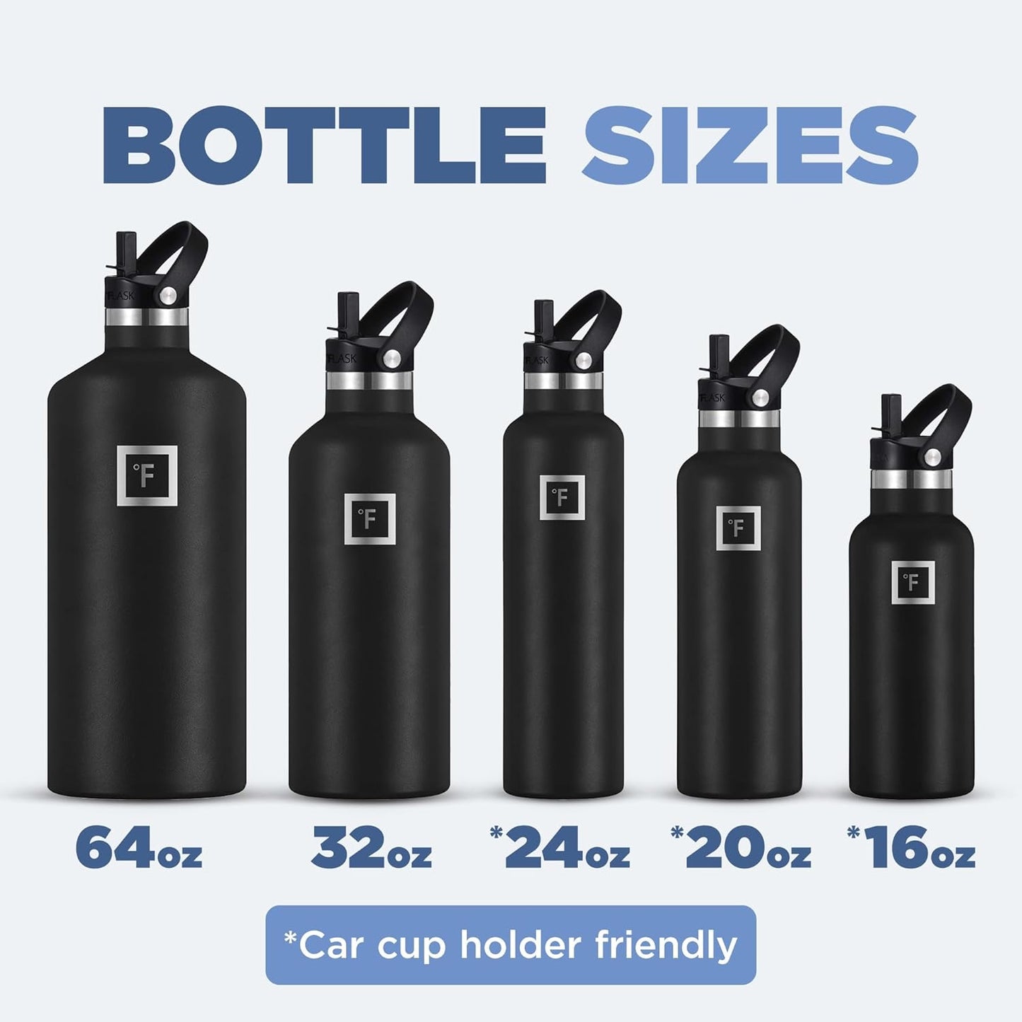 IRON °FLASK Camping & Hiking Hydration Canteens - 3 Lids (Narrow Straw Lid) Leak Proof Vacuum Insulated Stainless Steel - Hot & Cold Double Walled Sports Water Bottle - Elemental Gray, 24 Oz