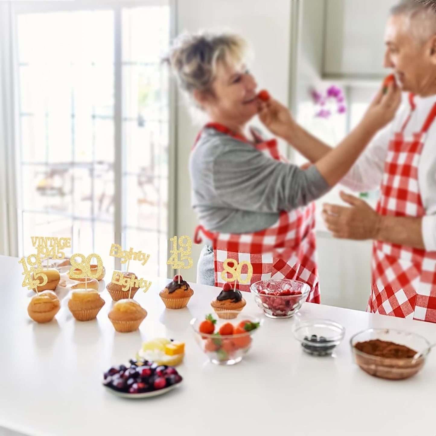 Gyufise 24Pcs 80th Birthday Cupcake Toppers Glitter Cheers to 80 Fabulous Eighty Vintage 1945 Cupcake Picks 80th Birthday Wedding Anniversary Party Cake Decorations Supplies Gold