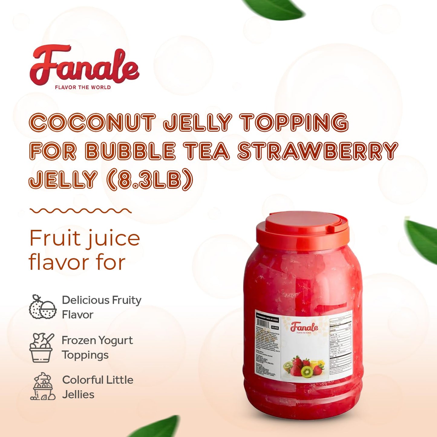 New Fanale Coconut Jelly Topping nata de coco for Boba Tea | Ice Cream | Yogurt | Smoothie | Milk Tea | Desserts Strawberry, 8.3 pound (Pack of 4) | JEL008-CS