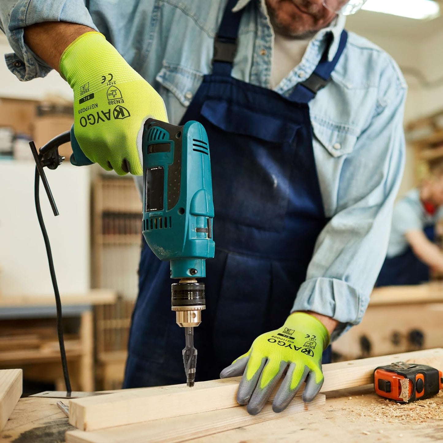 KAYGO Safety Work Gloves PU Coated for Men and Women- KG11P,12 Pairs,Seamless Knit Glove with Two Fingers Touchscreen,Ideal for General Duty Work (Green,M)