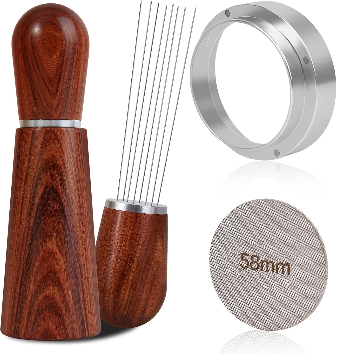 58mm Espresso Accessories Kit, WDT Tool, Dosing Funnel and Puck Screen Set, 316 Stainless Steel Needle Coffee Distribution Stirrer Fits Breville 58 mm Espresso Machines and Portafilter