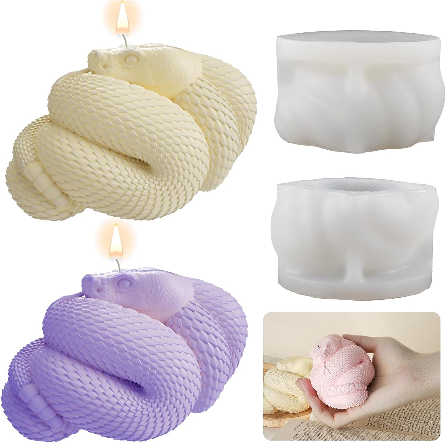Snake Cobra Candle Resin Mold - Resin Casting Silicone Molds for Home Decor & Candle Making Wave Spiral Mold