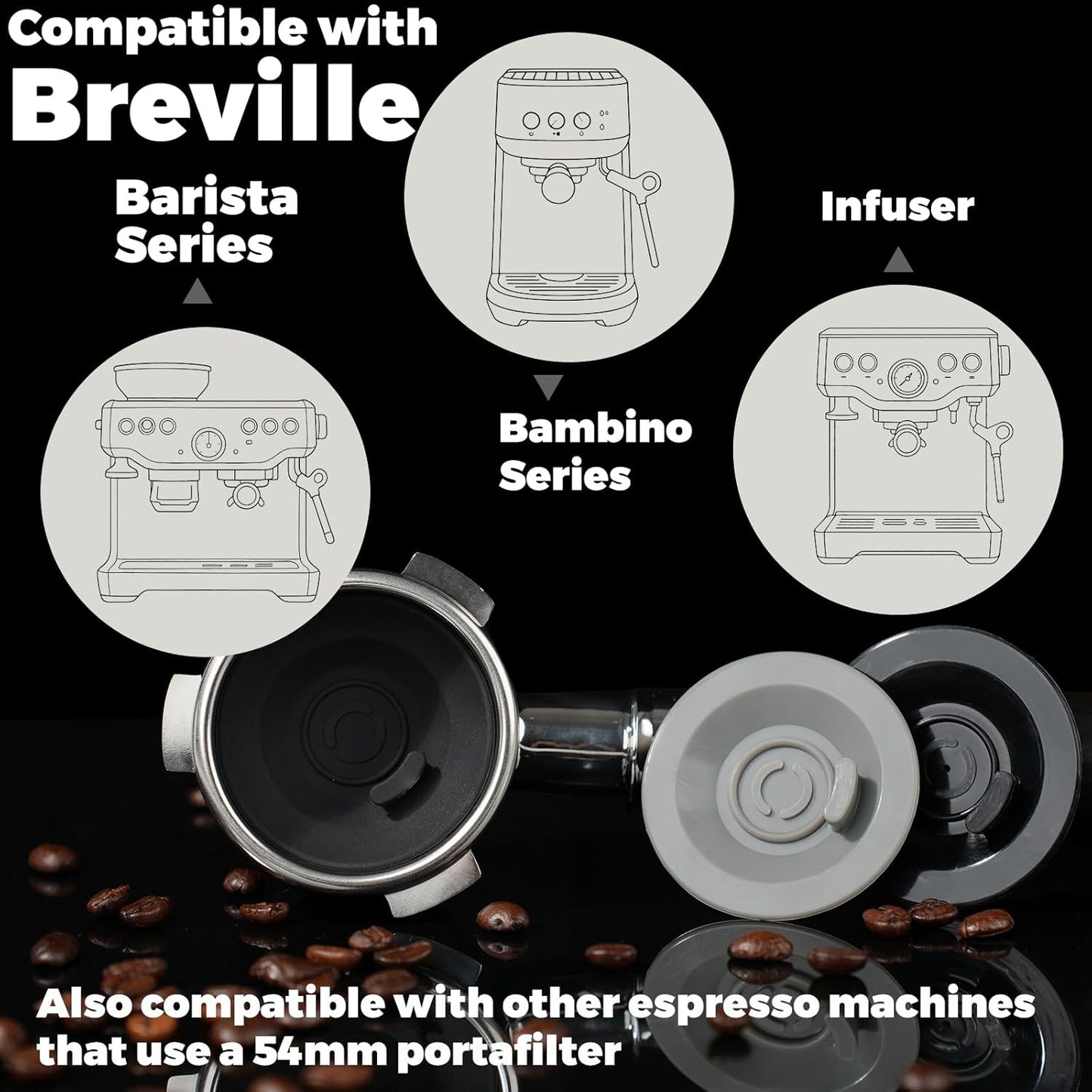 54mm Cleaning Disc Replacement for Breville Espresso Backflush Cleaning Disc for Breville Compatible with BES870/BES878/BES876/BES840/BES880/BES881/BES810/881 (54mm Glossy Gray (No Holes))