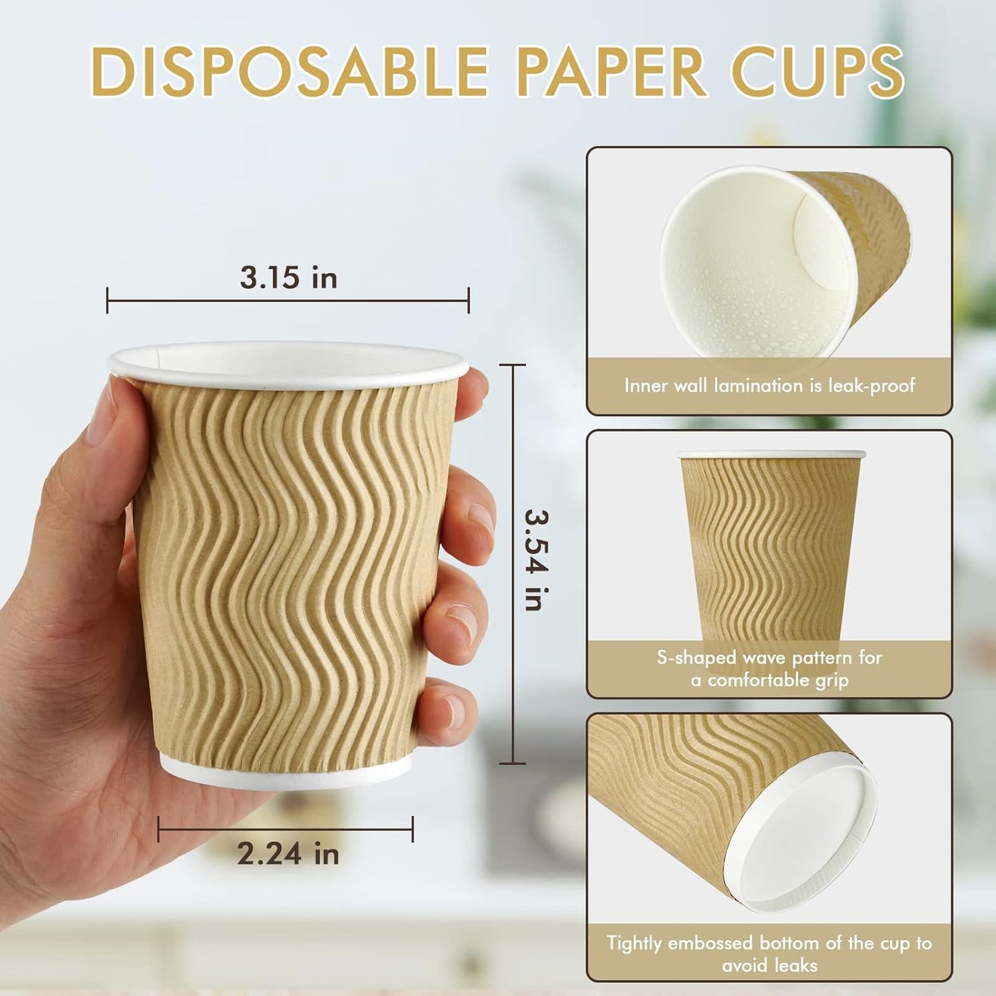 8 OZ Coffee Cups, 120 Count Insulated Ripple Wall Paper Hot Coffee Cups for Hot Beverage