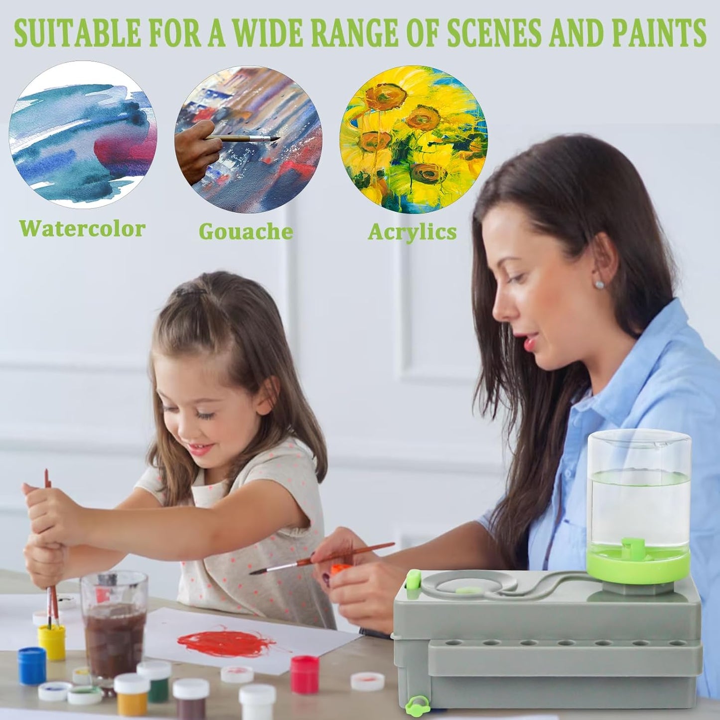 Paint Brush Cleaner Upgrade Painting Supplies, Painting Station with Drain, Strengthen Water Recycling Brush Rinser, Paint Brush Cleaner Tool for Acrylic, Watercolor and Water-Based Paints, Grey