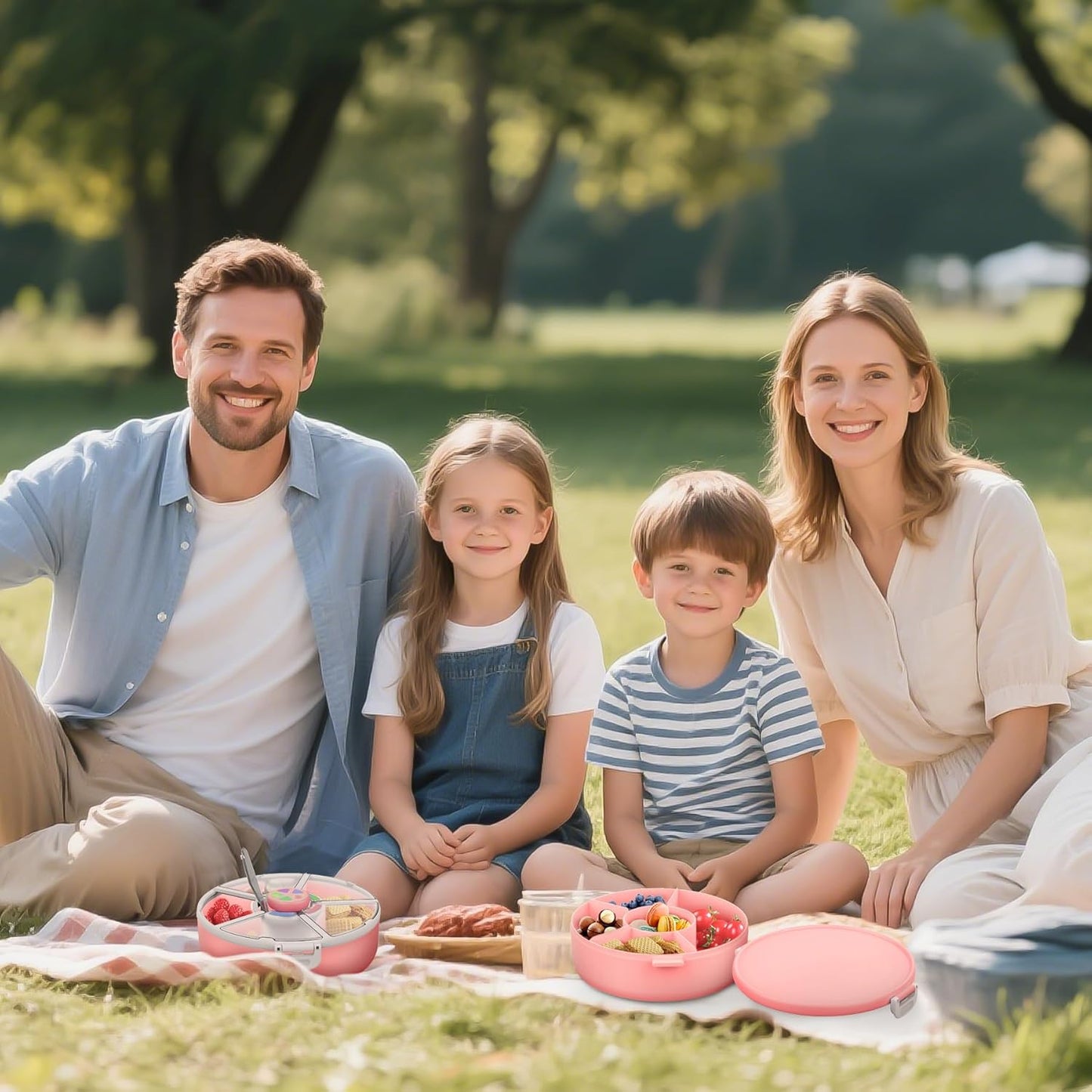 Kids' Rotating Snack Container Set – 2-Pack, Includes 1 Rotating Snack Container & 1 Round Sectioned Snack Box, BPA-Free, Dishwasher Safe, Perfect for Travel-Pink