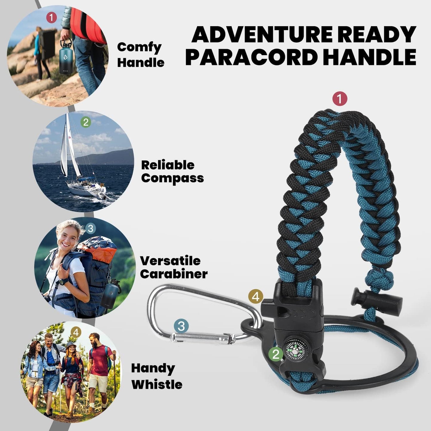 Insulated Water Bottle 64 oz, Triple Wall Vacuum Stainless Steel (Cold for 48 Hrs), Leak Proof & Non-BPA, Half Gallon Water Flask Jug with Paracord Handle & Straw Spout Lids