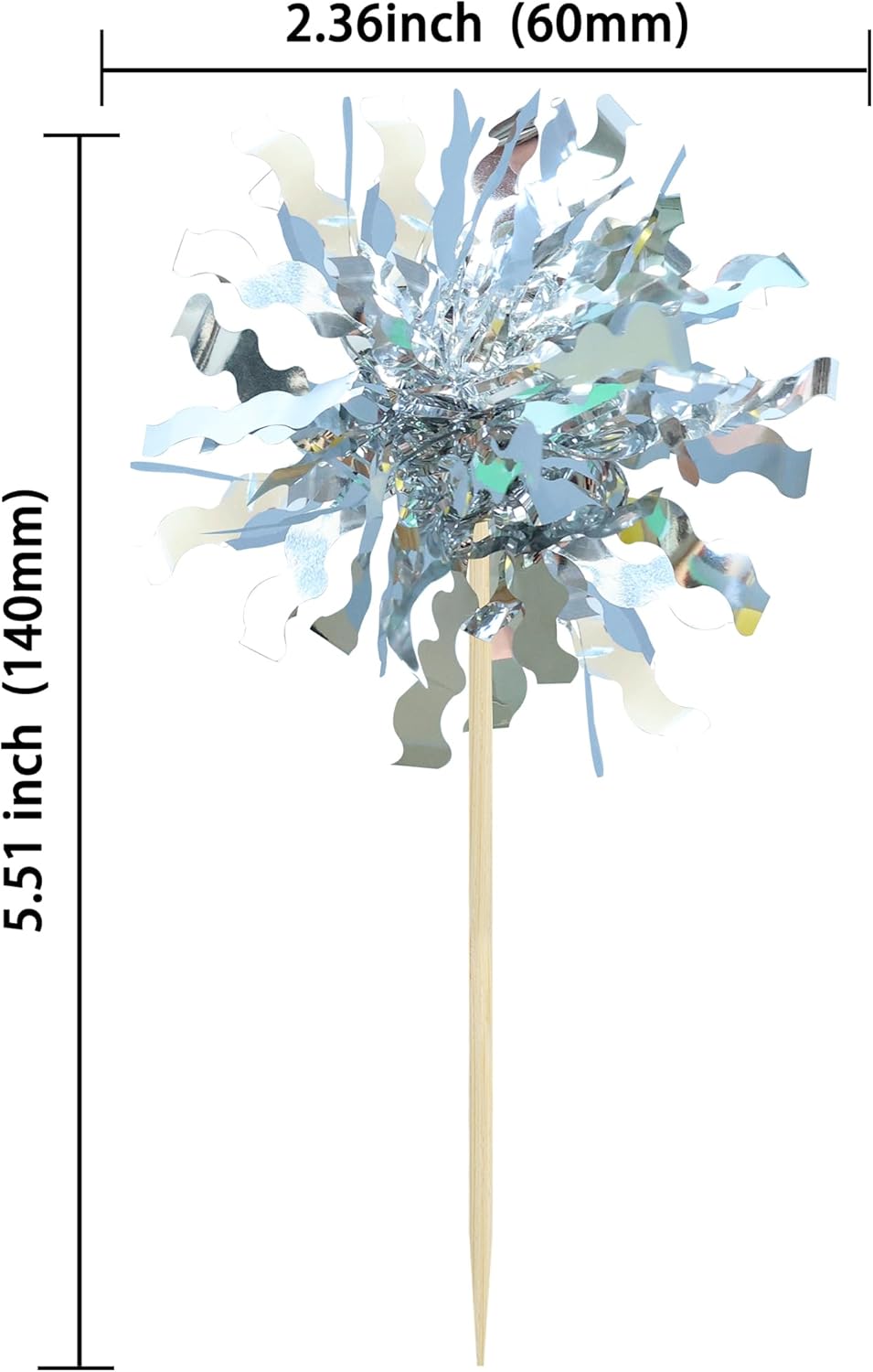 Gyufise 30Pcs Foil Firework Cupcake Toppers Sparkle Tinsel Cake Toppers Tinsel Drink Cake Decoration Cocktail Picks for Birthday Wedding Graduation Party Supplies Silver