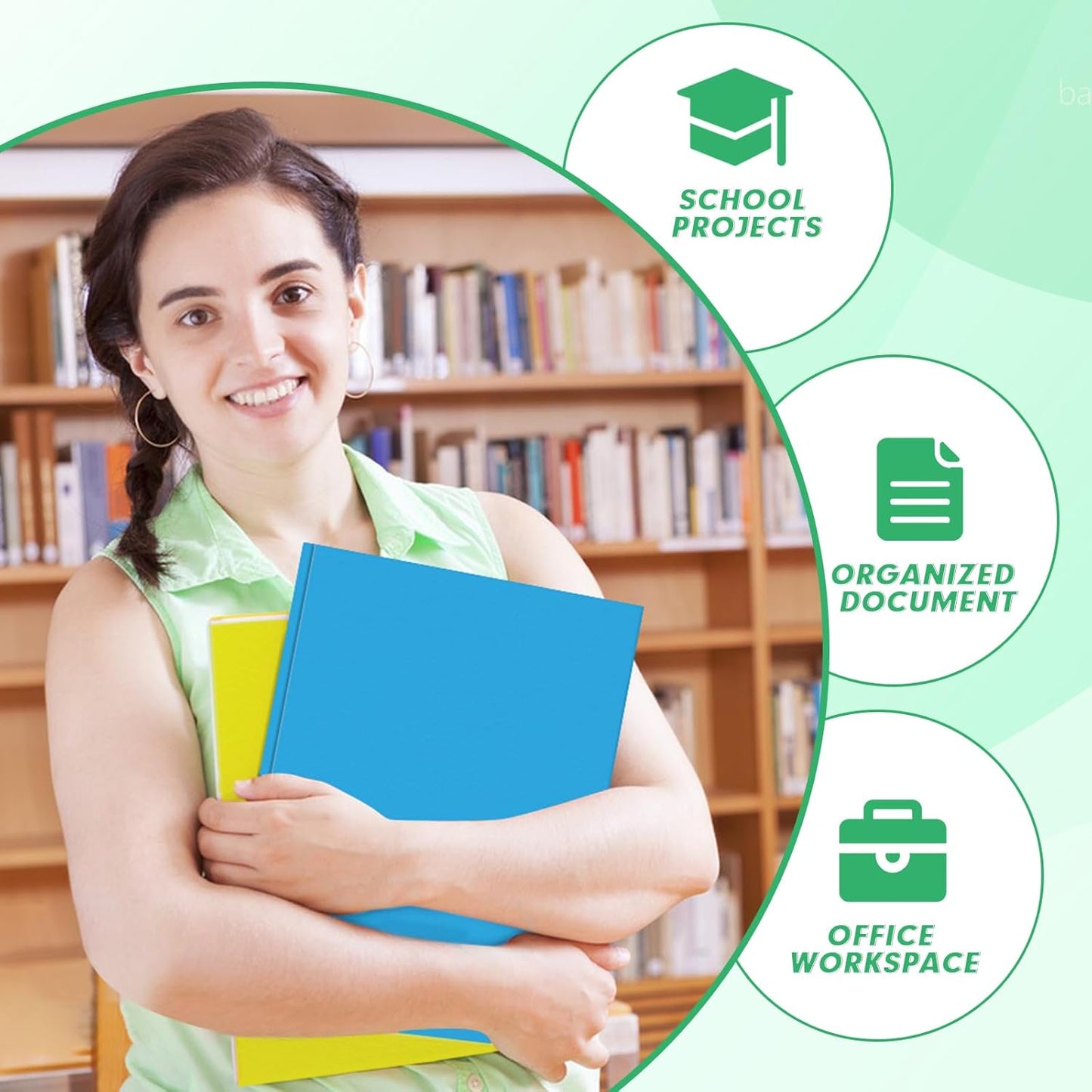 Two Pocket Folders, PANDRI 100 Pack Two Pocket Folders with Prongs, Designed for Office and Classroom, Assorted 5 Colors 2 Pocket 3 Prong Folders