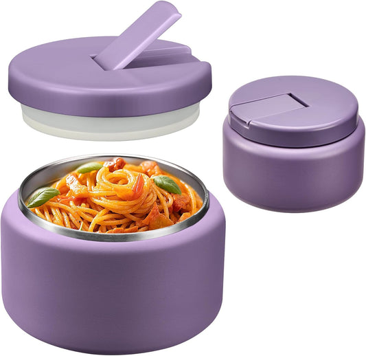 13.5oz Soup Thermo for Hot Food Kids with Buckle Lid Insulated Vacuum Food Jar Wide Mouth Leakproof Stainless Steel Lunch Container -Purple