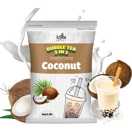 Fusion Select 2.2lb Coconut Milk Tea Powder Coconut Flavored-3-in-1 Drink Powder with Cream & Sugar - Instant Pre-Mixed Beverage for Hot or Cold Blends or Yummy Frappes