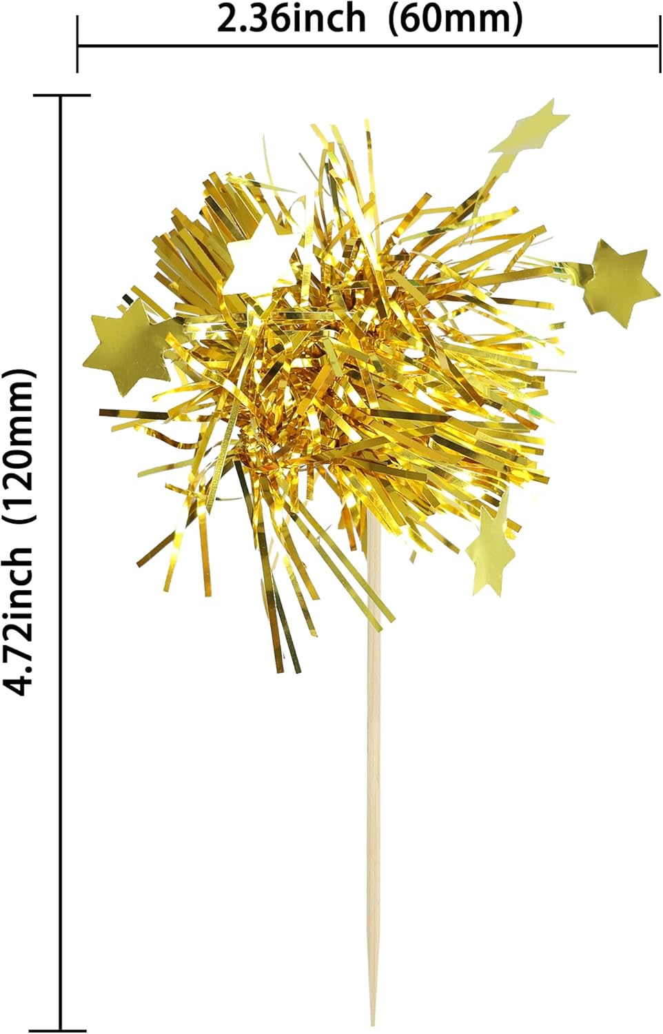 Gyufise 30Pcs Star Foil Firework Cupcake Toppers Sparkle Tinsel Cake Toppers Tinsel Drink Cake Decoration Cocktail Picks for Birthday Wedding Graduation Party Supplies Gold