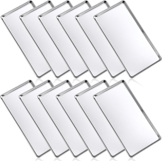 Mimorou 12 Pcs Baking Sheet Stainless Steel Cookie Sheet Small Metal Pans Professional Rectangle Oven Trays Kitchen Baking Cooking Oven and Toaster, Dishwasher Safe (13.5 x 8.4 Inches)
