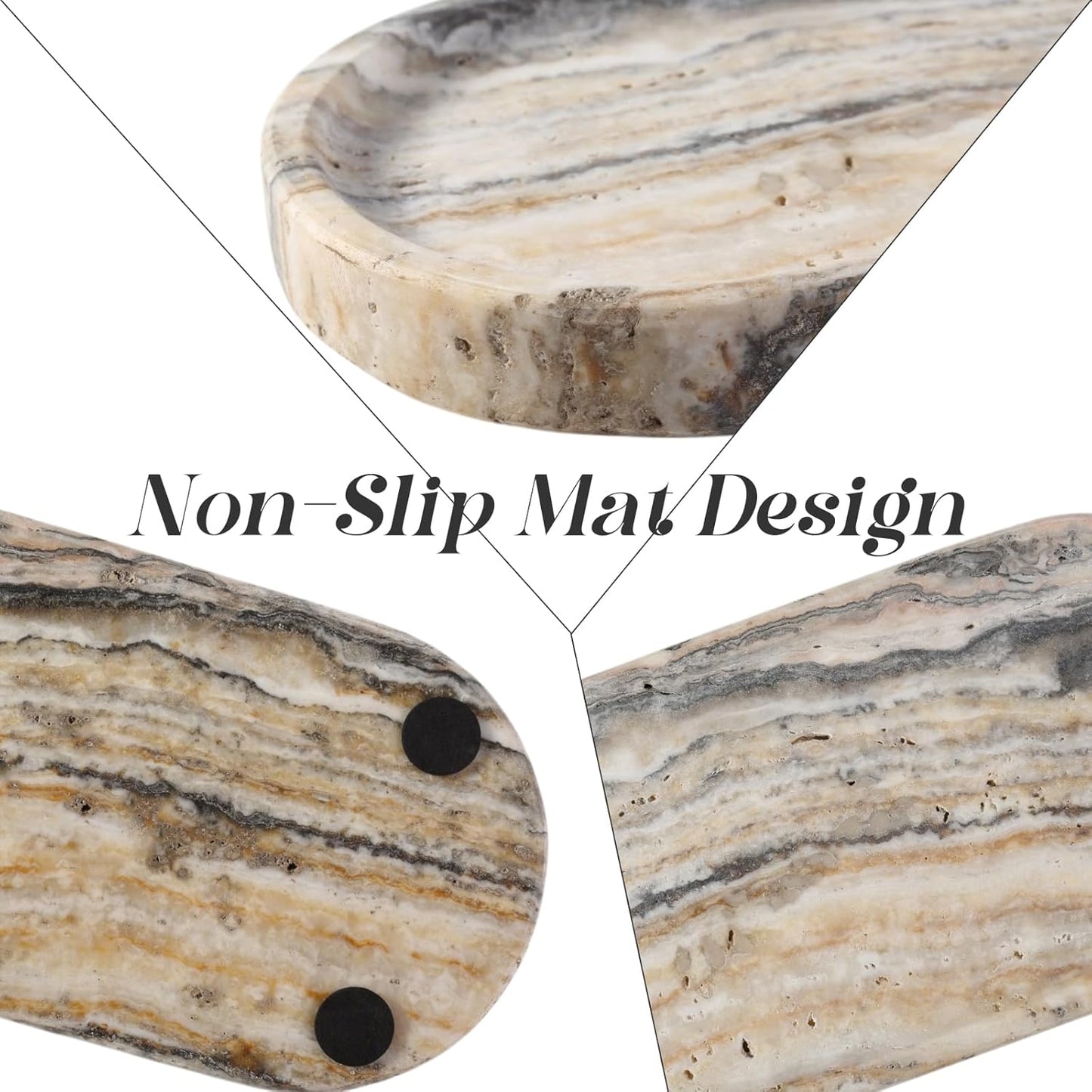 Koville 10"x5" Marble Vanity Tray for Bathroom Kitchen Countertop, Natural Marble Trays for Home Decor, Perfume Organizer Jewelry Dish, Stone Tray for Dresser, Decorative Candles Trays