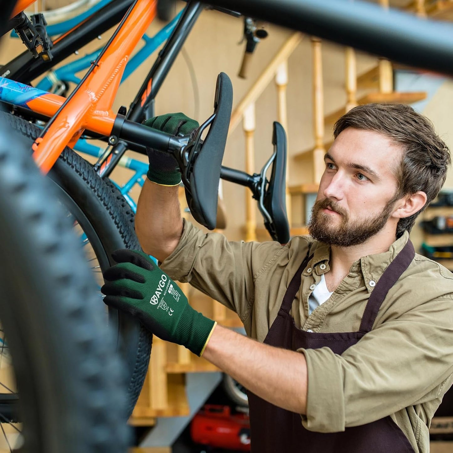 KAYGO Safety Work Gloves PU Coated,12 Pairs KG11PB Seamless Knit Glove for Men and Women, with Smooth Grip on Palm and Fingers, Ideal for General Duty Work (2X-Large,Dark Green)