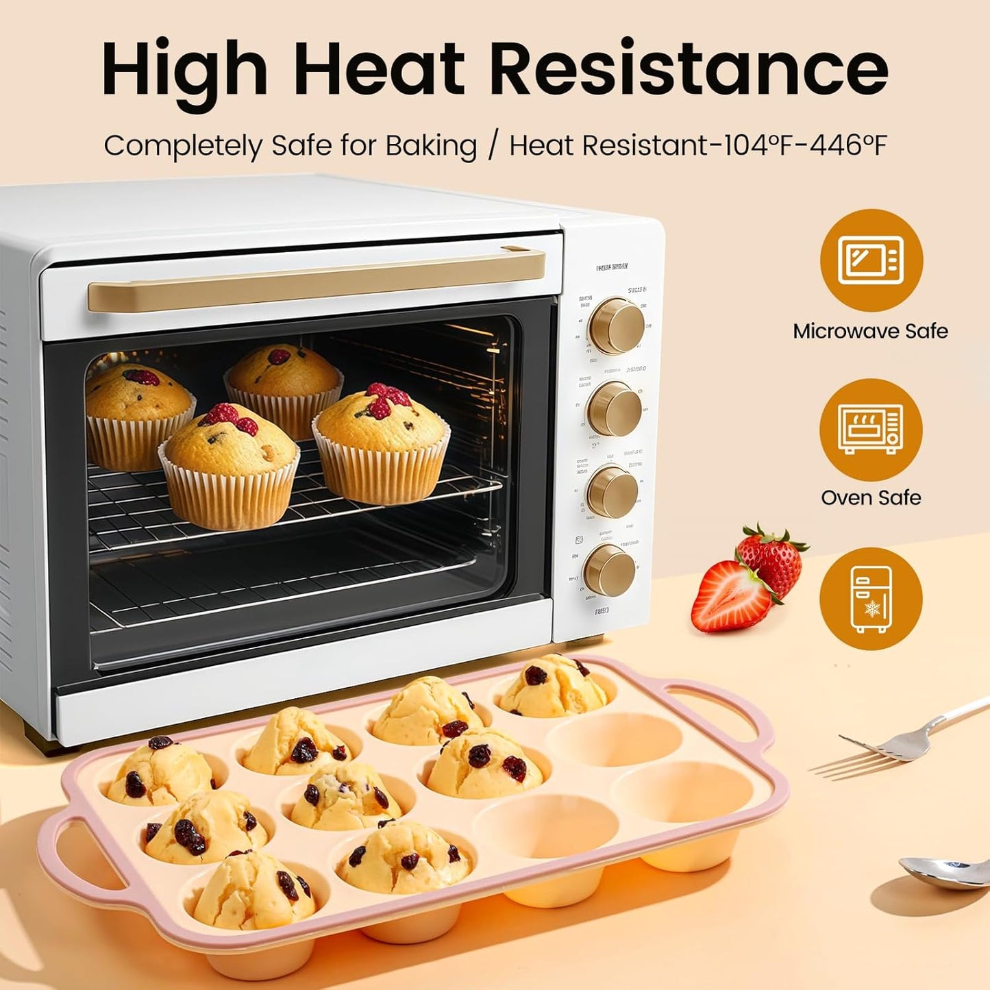 Silicone Muffin Pans for Baking 1 Pack, 2.6 Inch with Metal Reinforced Frame, Regular Size Nonstick Silicone Cupcake Pan for Baking Homemade Muffins, Cupcakes, Dishwasher Safe BPA Free-Yellow