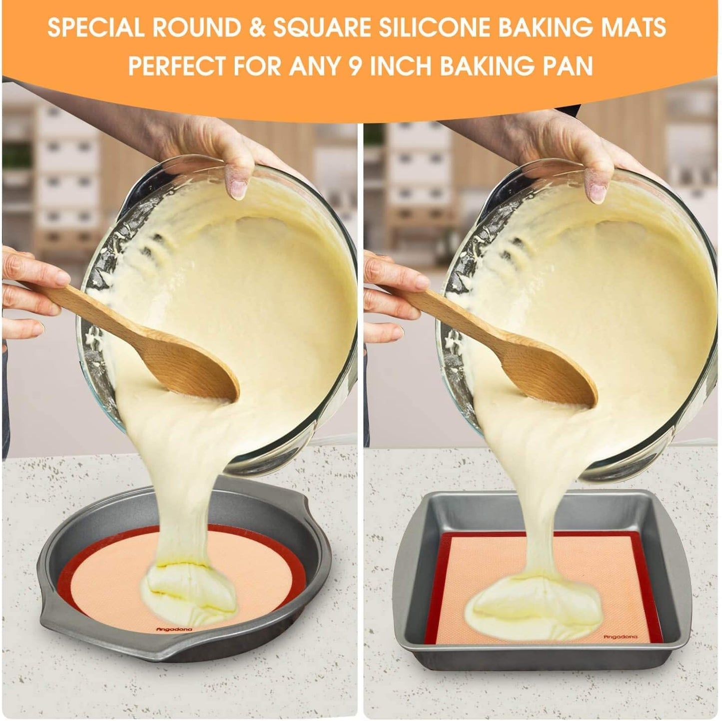 Silicone Baking Mats Set of 6, Food Grade Non-stick Reusable Baking Mat, Silicone Baking Slip Mat Oven Liner Sheet, Round & Square Cake Pan Mat, Pastry Board Rolling Dough Mats for Macaron Cookie