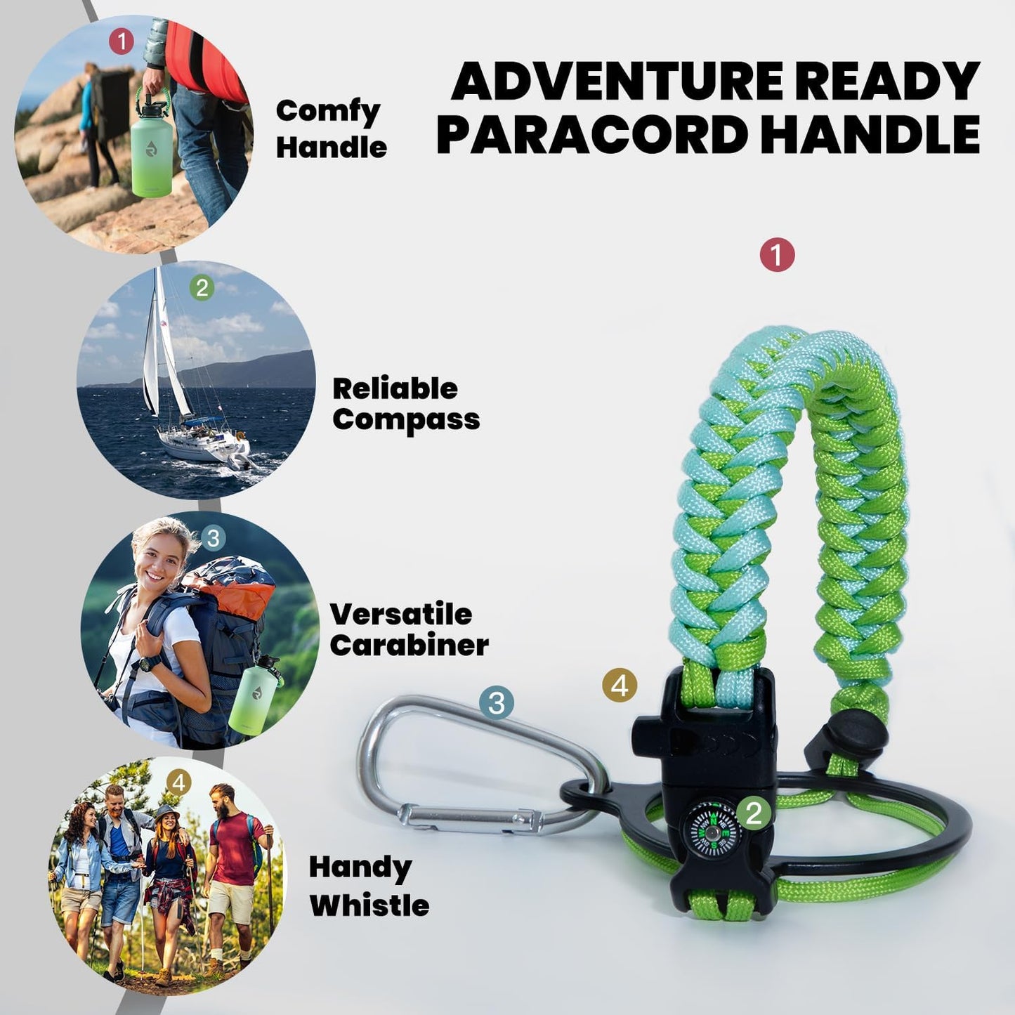 One Gallon Water Bottle Insulated, Triple Walled Vacuum Stainless Steel (Cold for 48 Hrs), Leak Proof & Non-BPA, Large Water Flask Jug with Paracord Handle & Straw Spout Lids