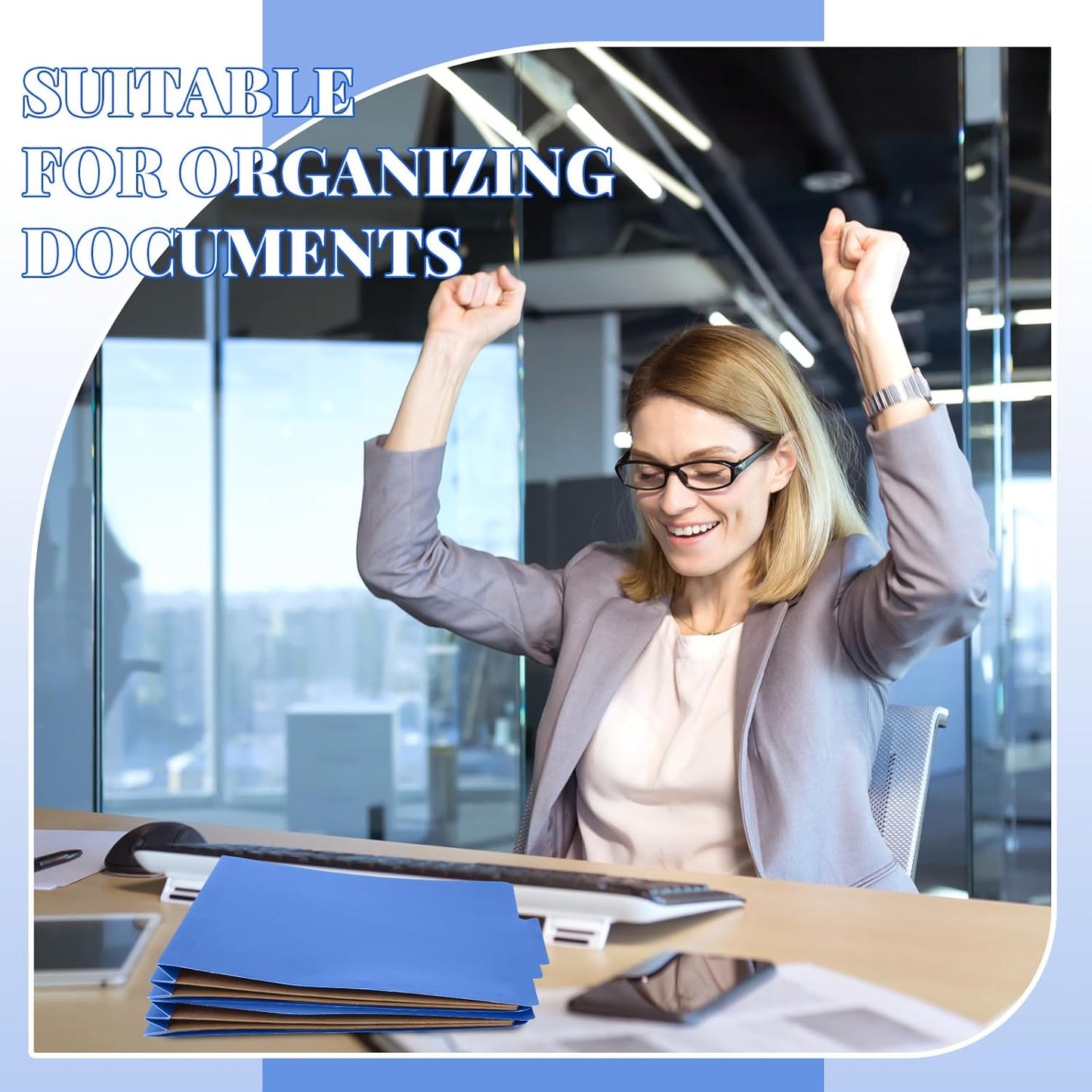 24 Pcs Classification Folders Letter Size,Back to School Supply for Teacher, Student, 2 Pocket Dividers Pressboard File Folder Bulk with 2 Fasteners,2 in Expanding File Organizer (Dark Blue)