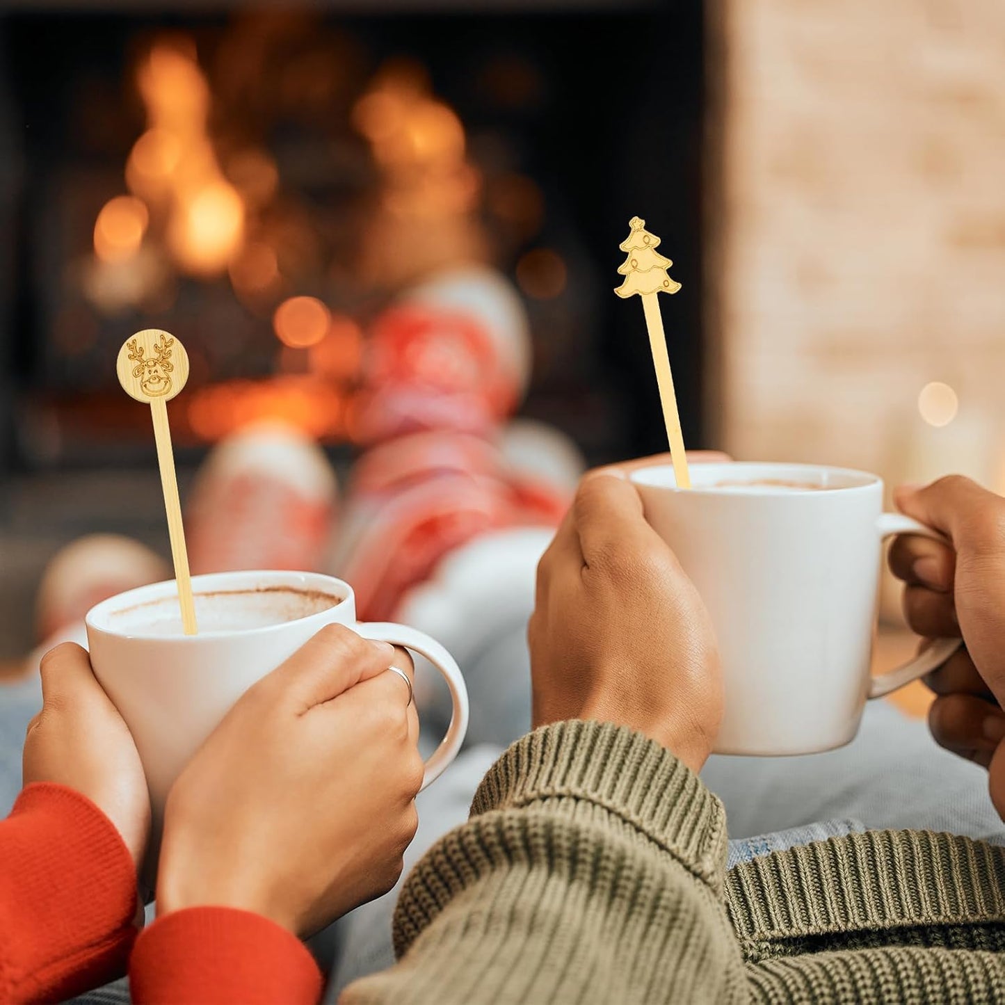 60 PCS Christmas Bamboo Coffee Blender 7 Inch Bamboo Blender Cocktail Blender Biodegradable Disposable Drink Blender for Christmas Office Milk Cocktail Tea Party Supplies