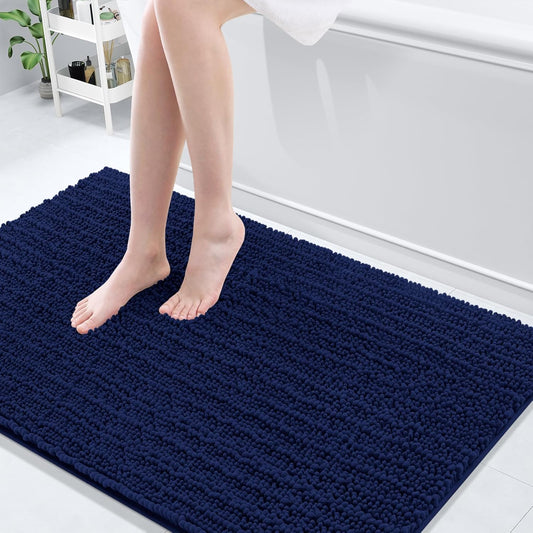 Arotive Luxury Chenille Bathroom Rug Mat, Extra Soft Thick Absorbent Shaggy Bath Rugs, Non-Slip Machine Wash Dry, Plush Bath Mats for Bathroom, Shower and Tub, 50x30, Navy