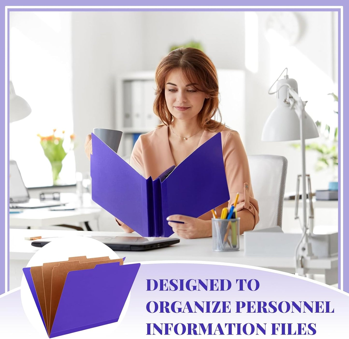 72 Pcs Classification Folders Letter Size, Back to School Supply for Teacher, Student, 3 Dividers Pressboard File Folder Bulk with 2 Fasteners, 3.5 Inch Expanding File Organizer (Purple)