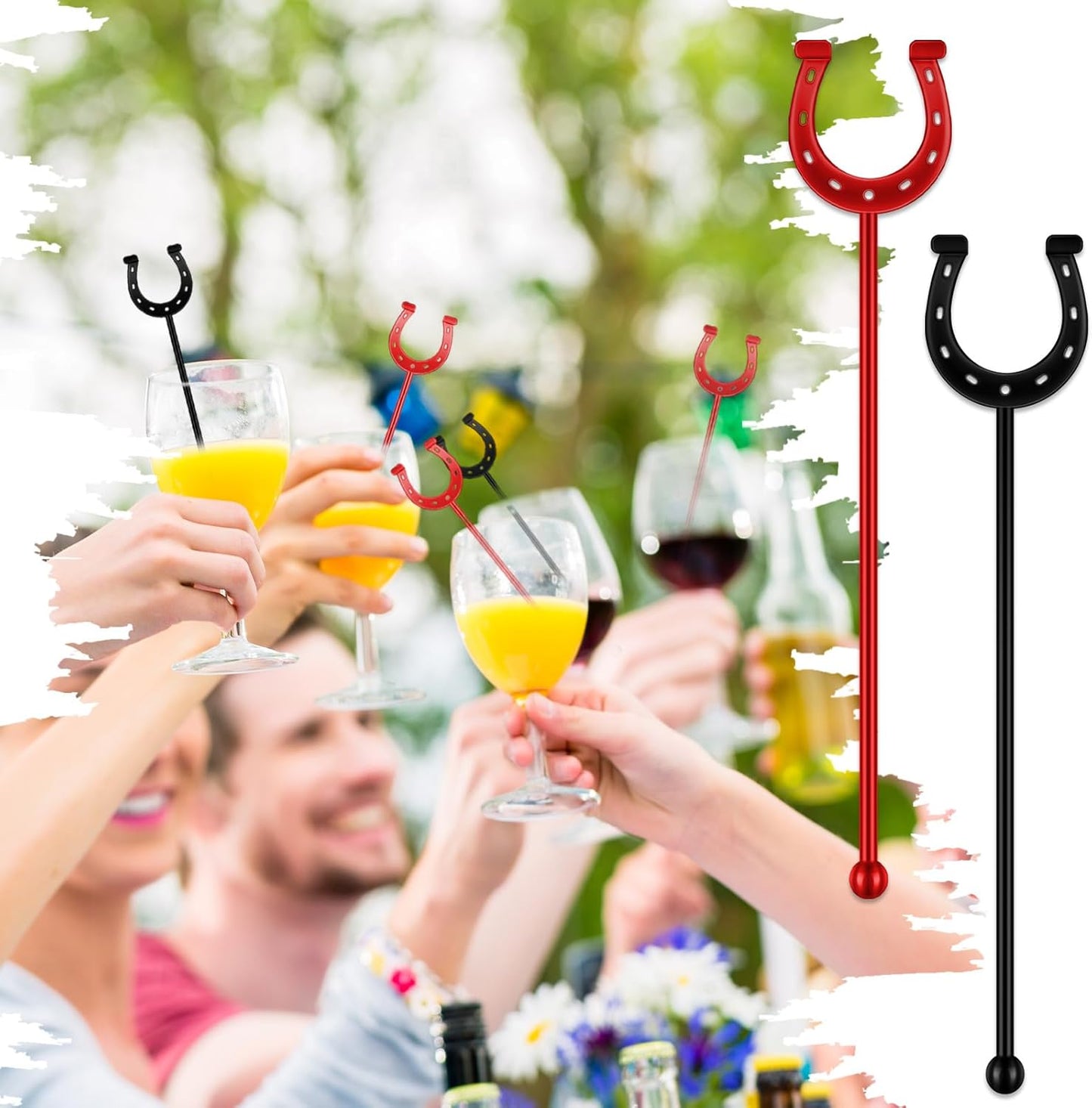 6 Inch Derby Drink Plastic Stirrers Swizzle Sticks for Cocktails Coffee Reusable U Shaped Horseshoe Drink Stirrers for Coffee Beverage Party Bar Weddings Events(Black,red,30 Pcs)
