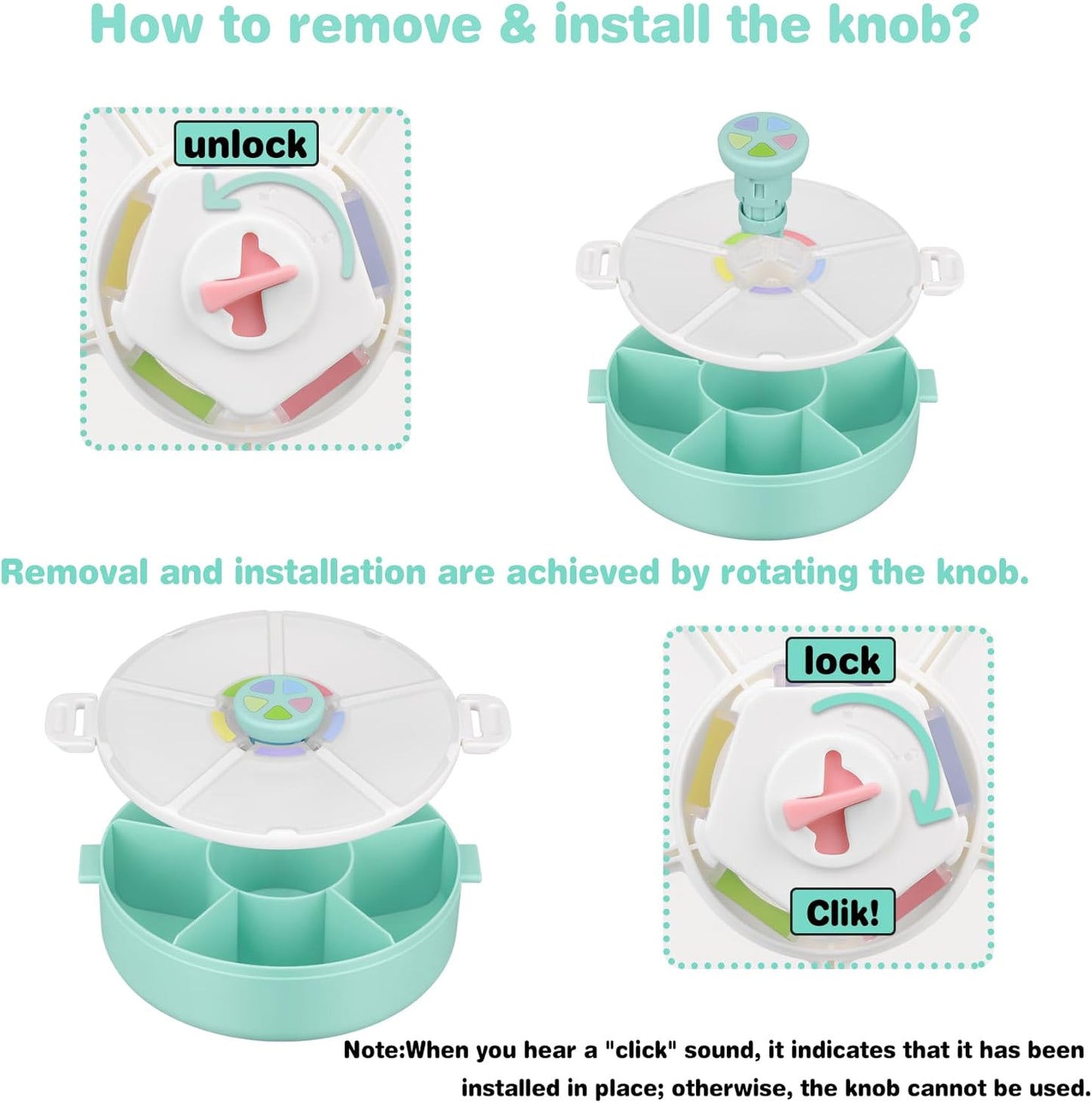 Kids Reusable Rotating Snack Container with 5 Separate Compartments, Color Matching Opening Lid,BPA/PVC-Free, Dishwasher Safe, Perfect for Travel, School Lunches & On-the-Go Snacking-Green