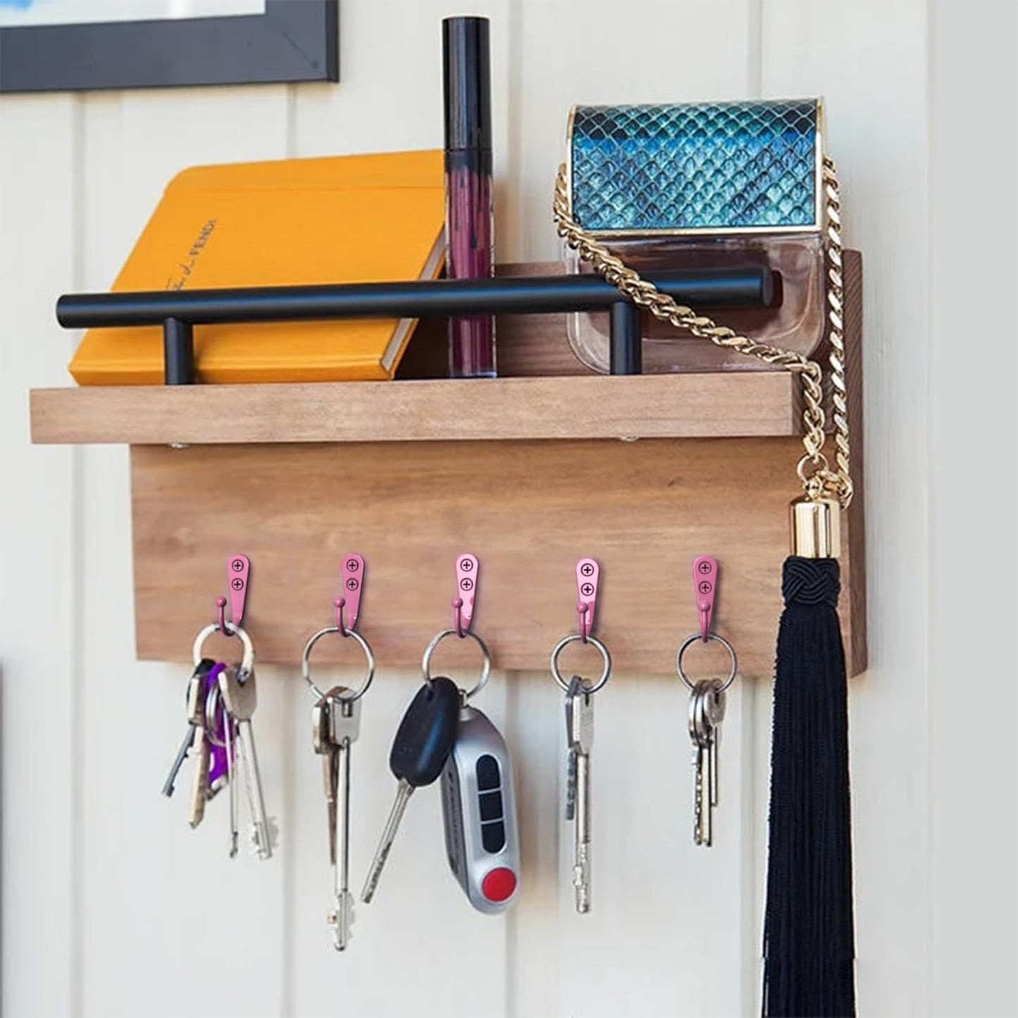 15-Pack Coat Hooks with 30 Screws | Heavy Duty Wall Mounted for Robe, Backpack & Keys | Entryway, Bathroom, Bedroom Hanging Hardware (Pastel Pink)