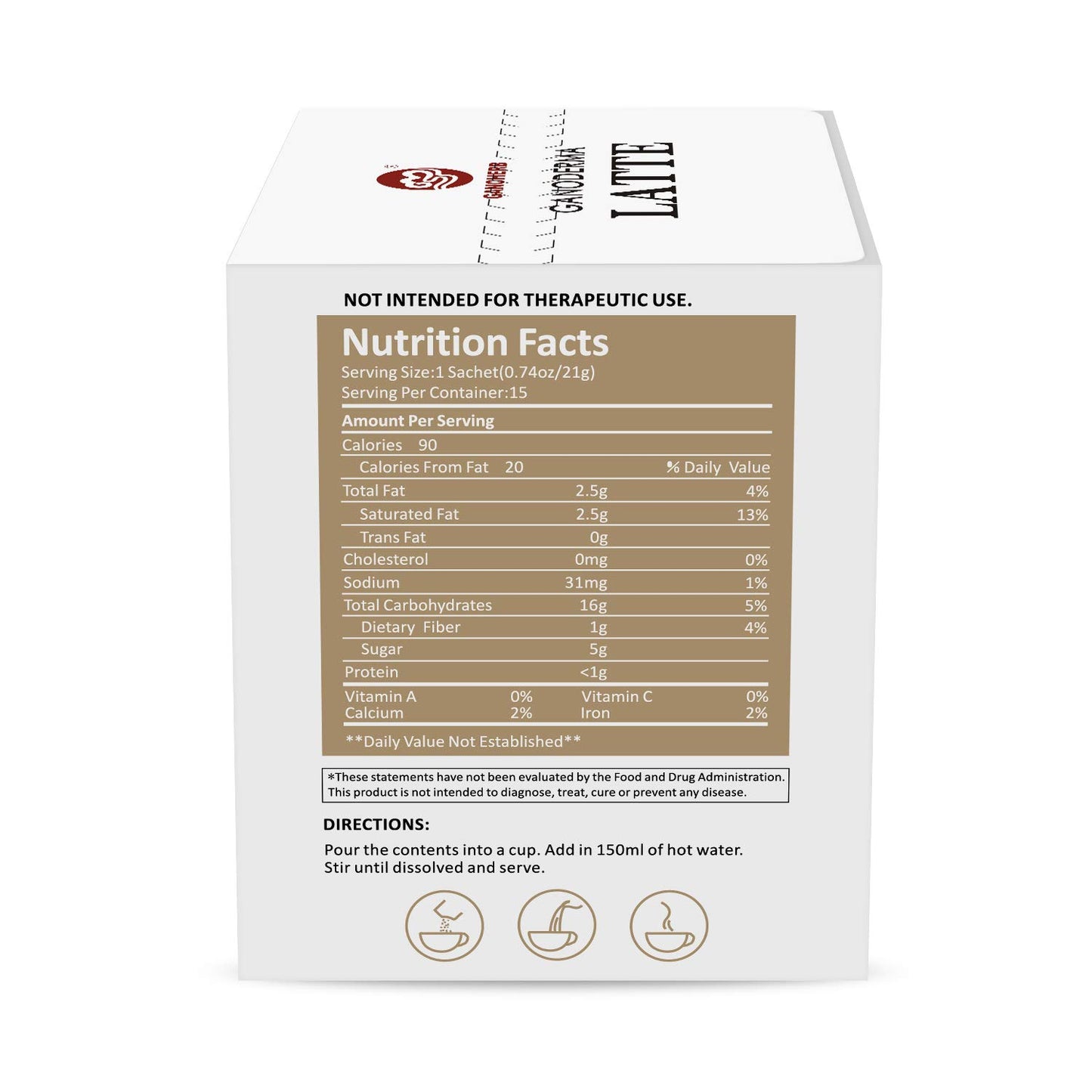 GANOHERB Reishi Mushroom Latte Coffee Powder, 4 in 1 Instant Arabica Coffee with Organic Ganoderma Lucidum Extract to Improve Appetite Stress Relief, Rich Taste Excellent Flavor, 11.1oz (15 Count)