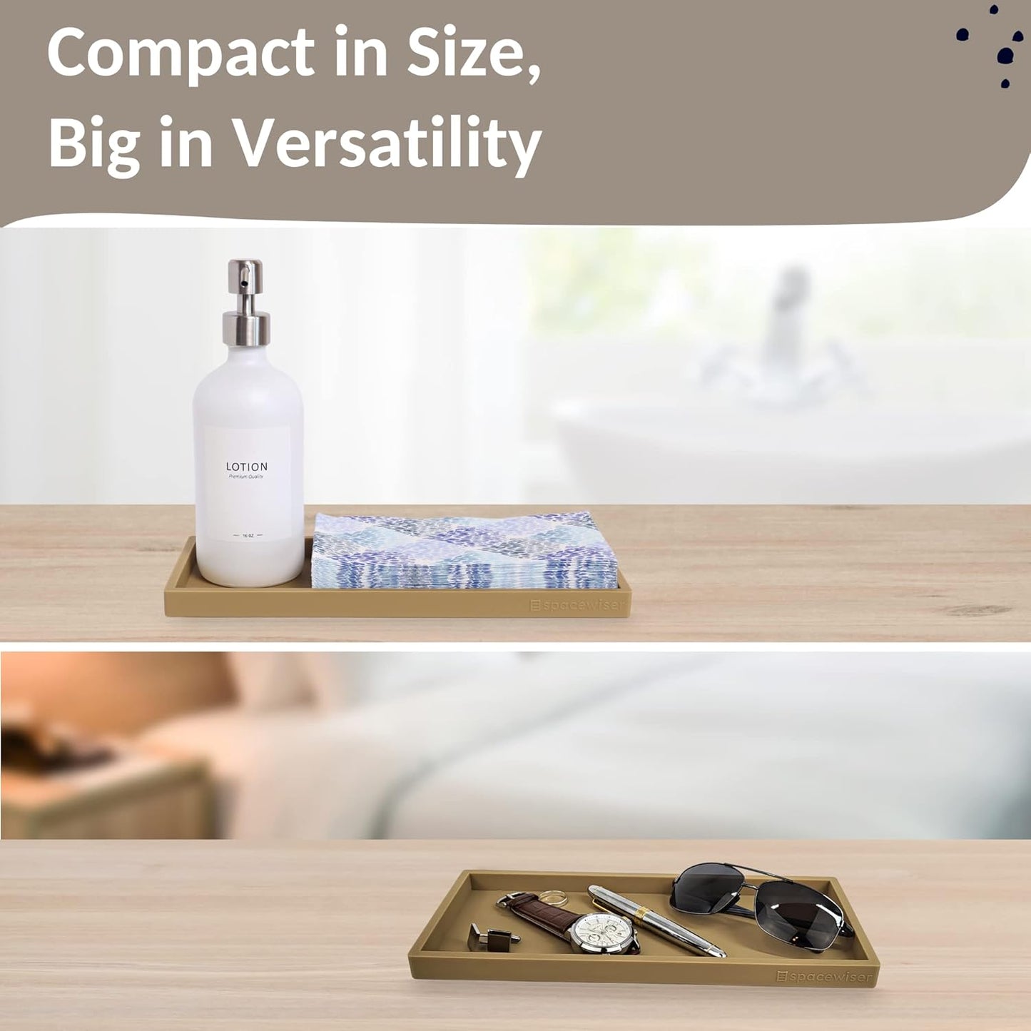 Countertop and Vanity Tray - 11.7" Silicone Bathroom Tray, Flexible Dish Soap Holder for Kitchen, Bathroom Counter Organizer, Shower Toilet Tank Trays Décor Accessories, Sink Makeup Mat Oil