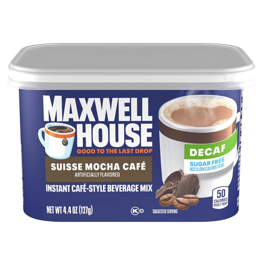 Maxwell House Sugar-Free Suisse Mocha Cafe Decaf Instant Cafe-Style Beverage Mix, 4.4 oz. Canister