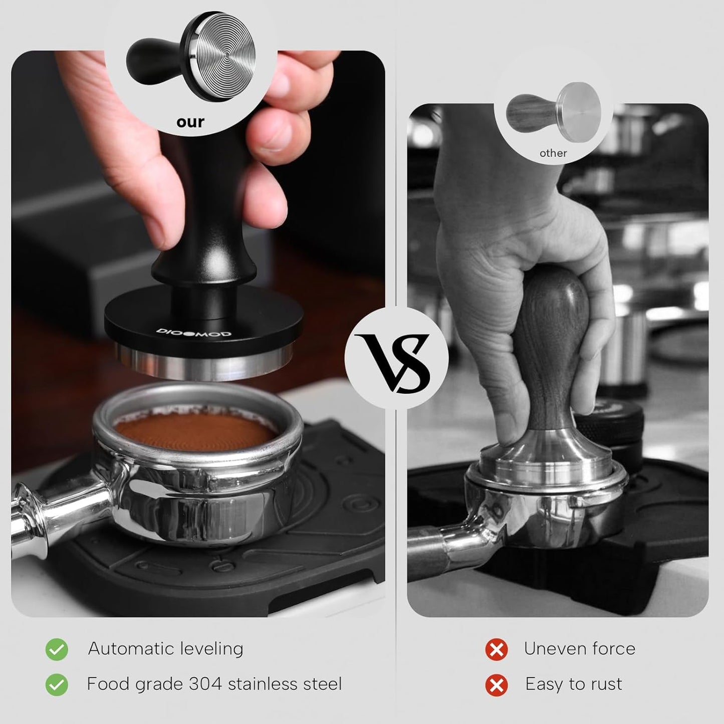 Espresso Tamper for 53mm, Stainless Steel Coffee Tamper Hammer, Spring Loaded Pounder with Comfort Grip, Manual Espresso Press Fits Breville/Sage Handle, Textured Stainless Steel Base, Black