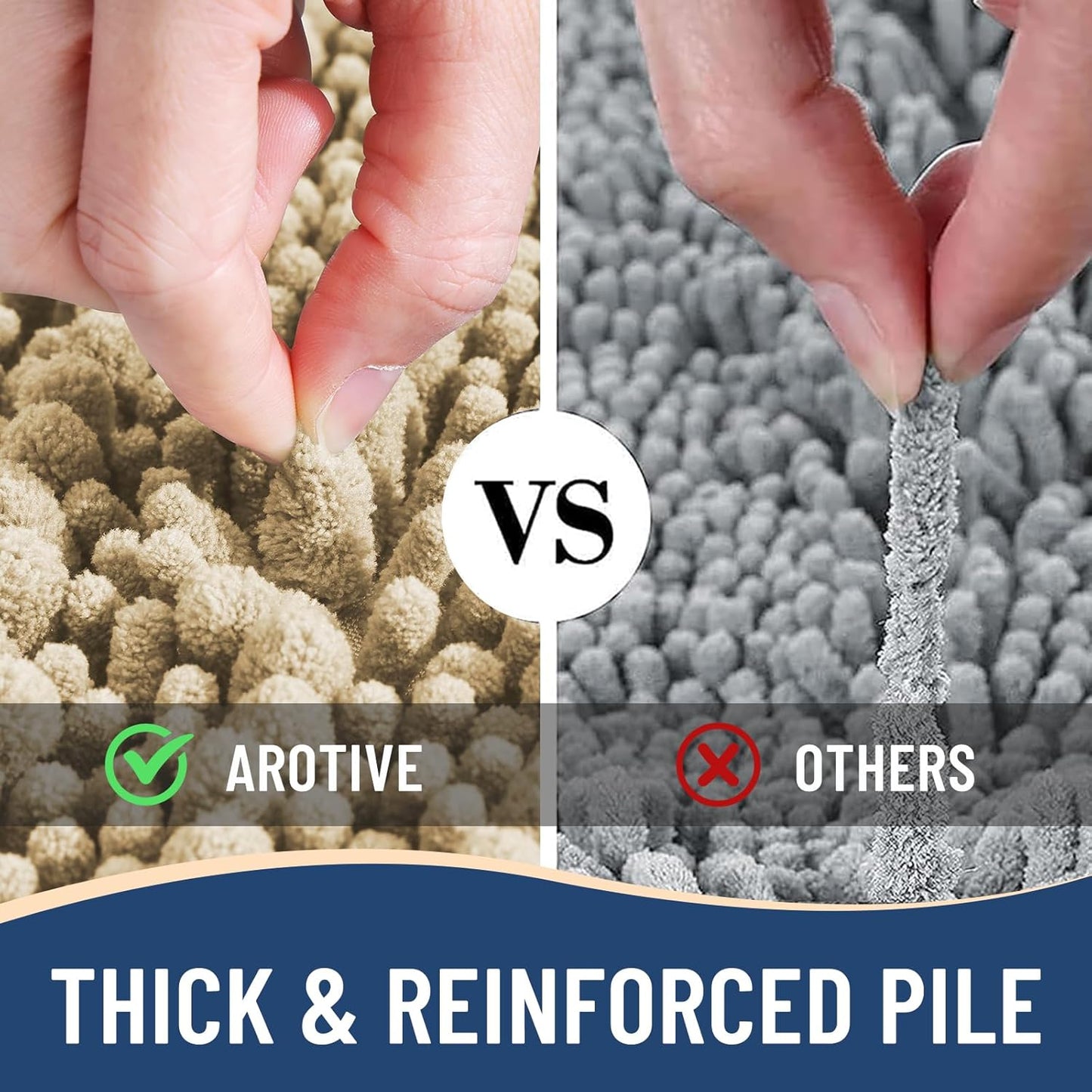 Arotive Luxury Chenille Bathroom Rug Mat, Extra Soft Thick Absorbent Shaggy Bath Rugs, Non-Slip Machine Wash Dry, Plush Bath Mats for Bathroom, Shower and Tub, 54x24, Beige