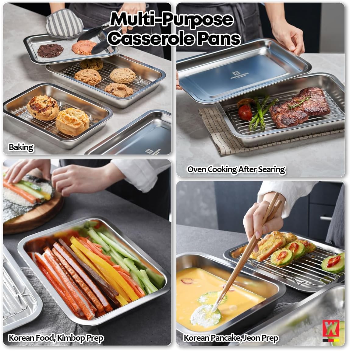 Stainless Steel Steam Table Pan with Rack & Lid (Tray), 2.96Quarts – Buffet Roaster Tray for Catering, Restaurant, Baking & Food Prep (1303 / No3)