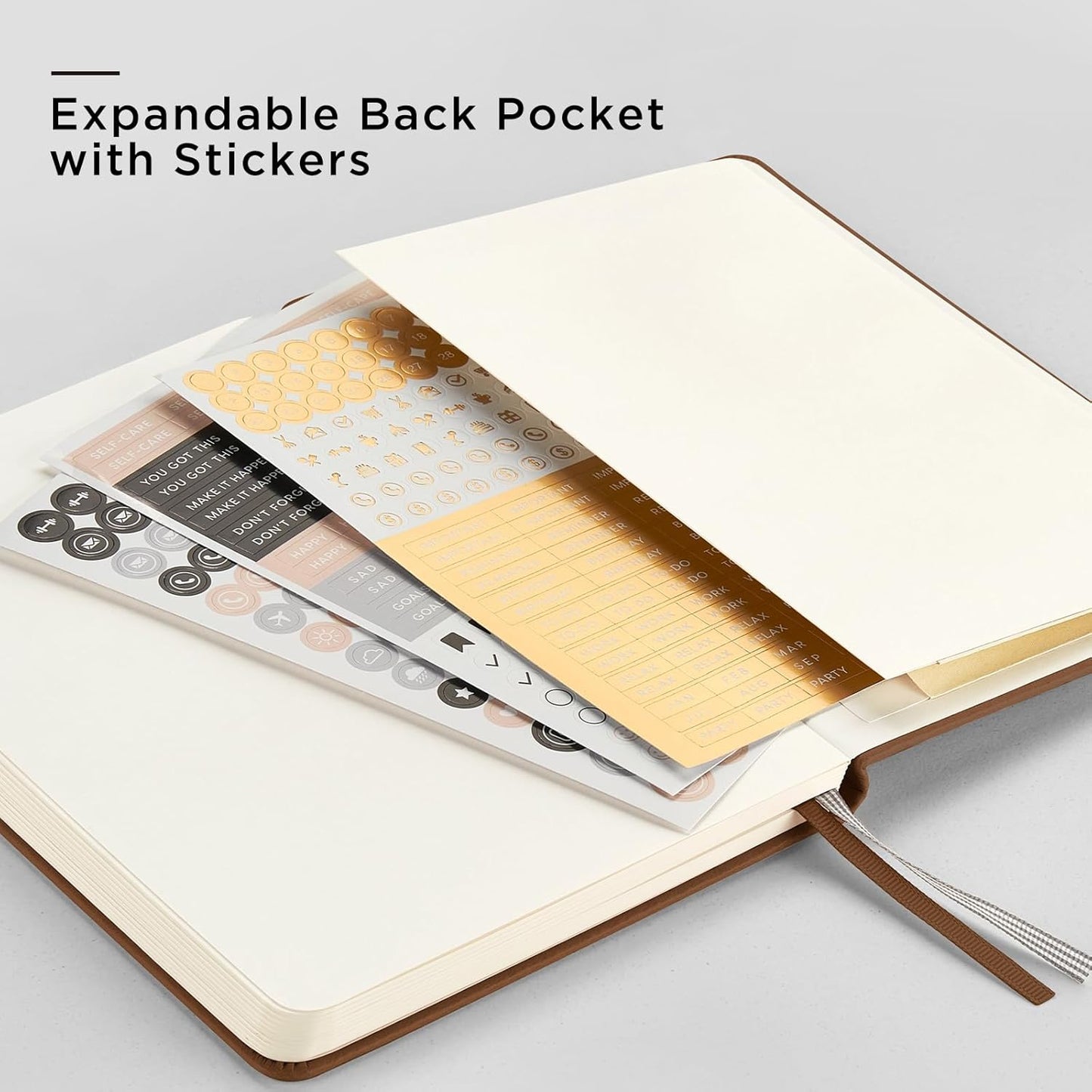 &And Per Se Dotted Journal Notebook, A5 Hardcover Bullet Dotted Journal, 160 Pages 100 gsm Thick Dotted Paper, 3 Sheets of Stickers Included - 5.7'' x 8''（Chocolate）