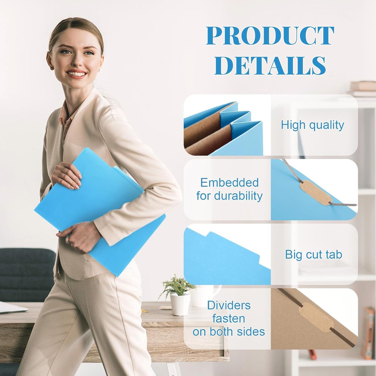 24 Pcs Classification Folders Letter Size, Back to School Supply for Teacher, Student, 2 Pocket Dividers Pressboard File Folder Bulk with 2 Fasteners, 2 in Expanding File Organizer (Blue)