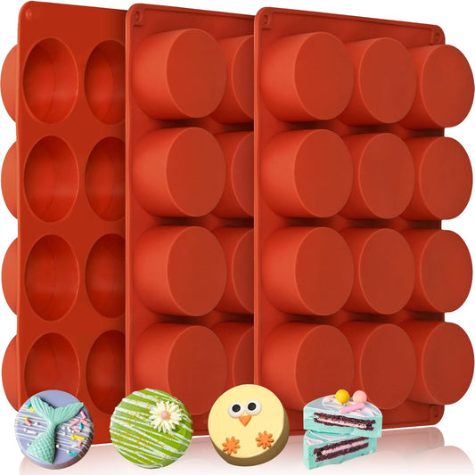 HKNMTT Round Silicone Molds 3 PCS, 12-Cavity 2.1" Round Cylinder Chocolate Covered Cookie Mold, Food Grade Non-Stick Baking Moulds for Candy Handmade Soap Pudding Jello Mini Cake Jelly Brownie