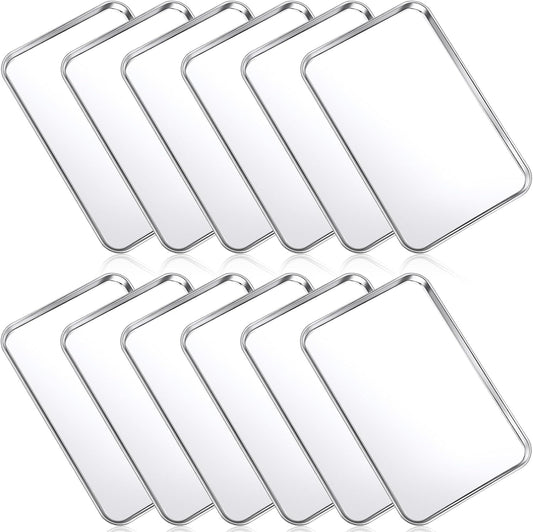 Mimorou 12 Pcs Baking Sheet Stainless Steel Cookie Small Metal Sheet Pans Professional Rectangle Oven Trays Kitchen Baking Cooking Oven and Toaster, Dishwasher Safe