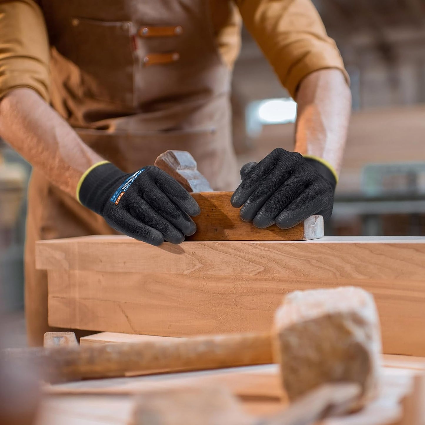 KAYGO Cut Resistant Gloves PU Coated, 12 Pairs Safety Work Gloves with full fingers Touchscreen, ANSI Cut Level A2, for Men and Women, Ideal for General Duty Work KG11P, Black,2XL